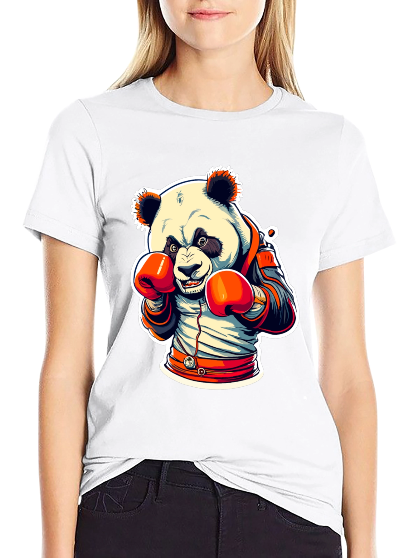 Black Panda Boxer Graphic Tee - Black Cotton Blend view 9
