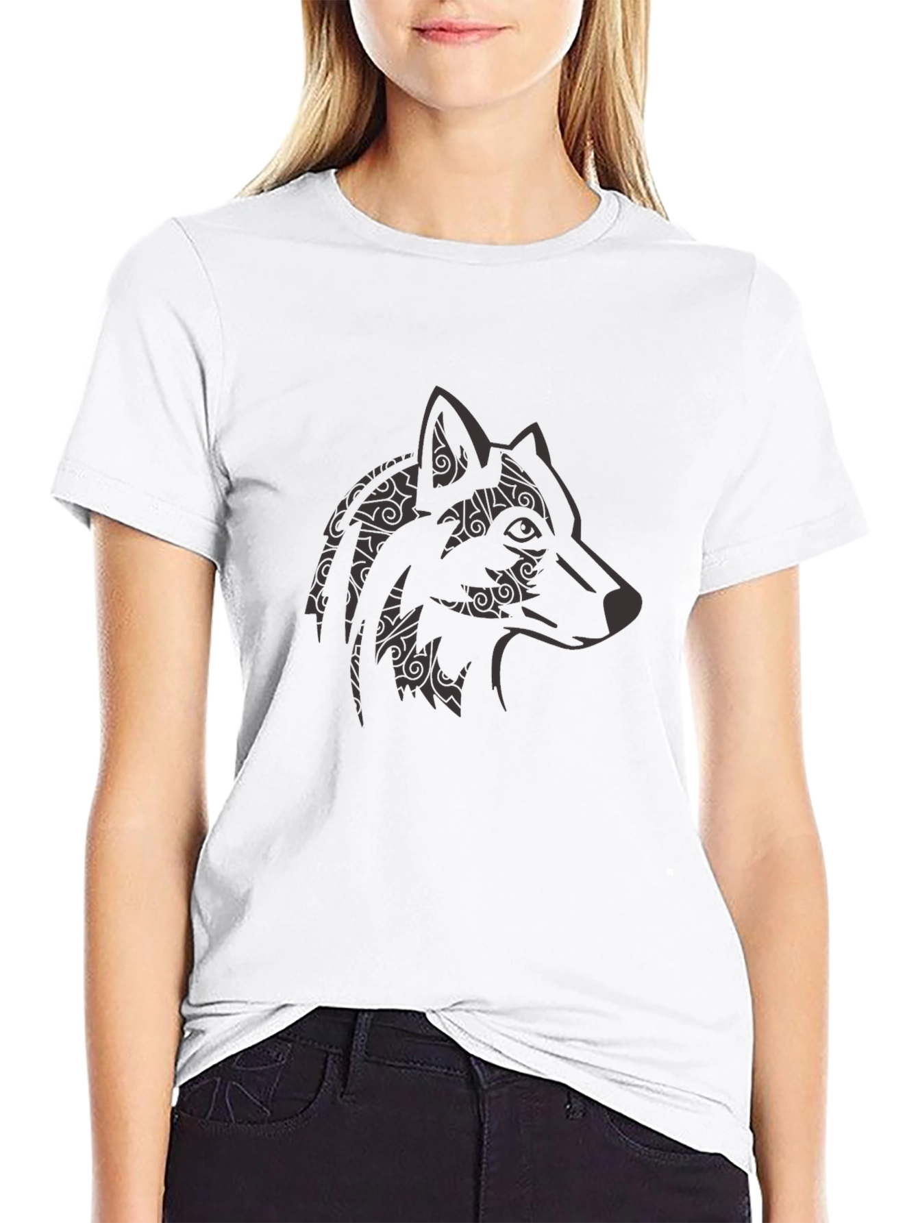 Black Black Wolf Graphic Tee - Stylish Animal Print Shirt view 9