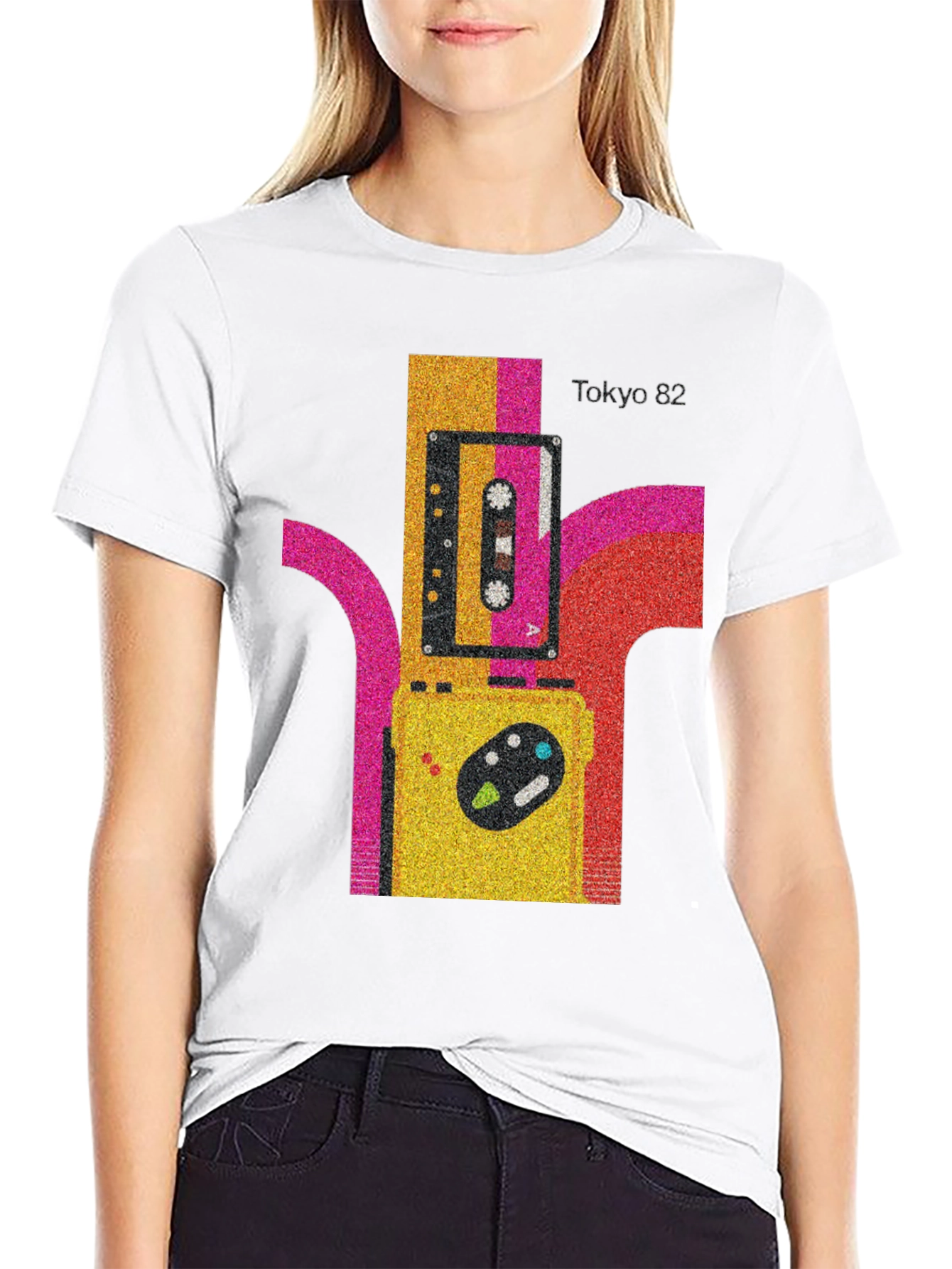 Black Tokyo 82 Retro Cassette Player Graphic Tee view 9