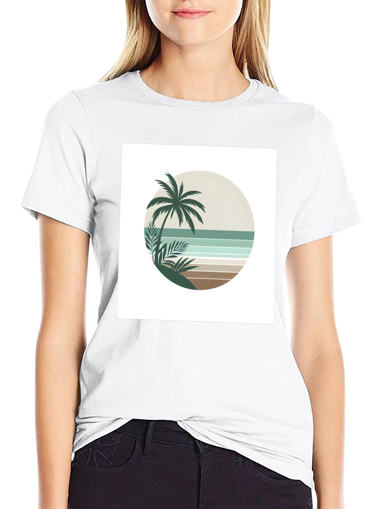 Black Retro Palm Tree Beach T-Shirt view 9