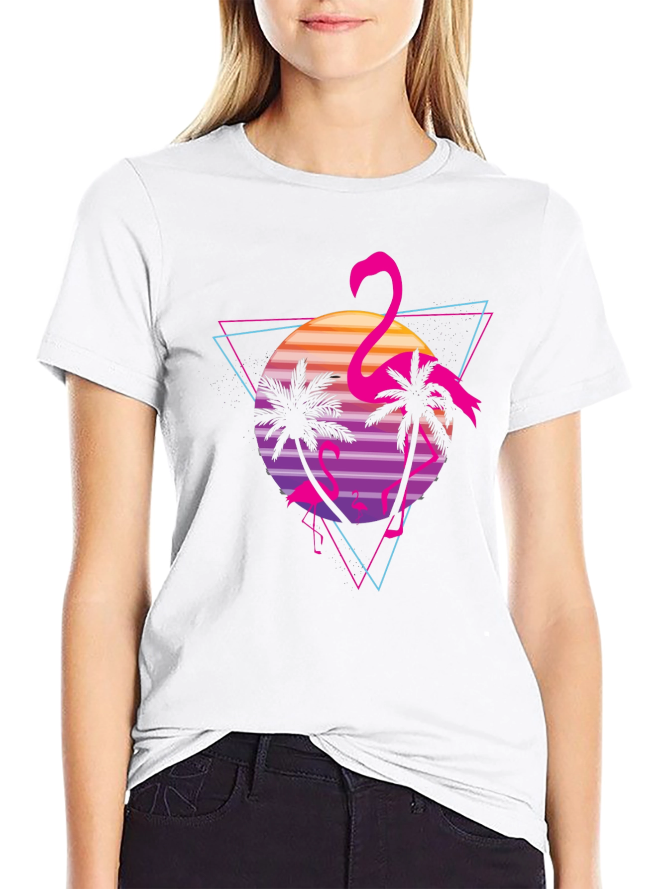 Black Retro Flamingo Sunset Graphic Tee view 9