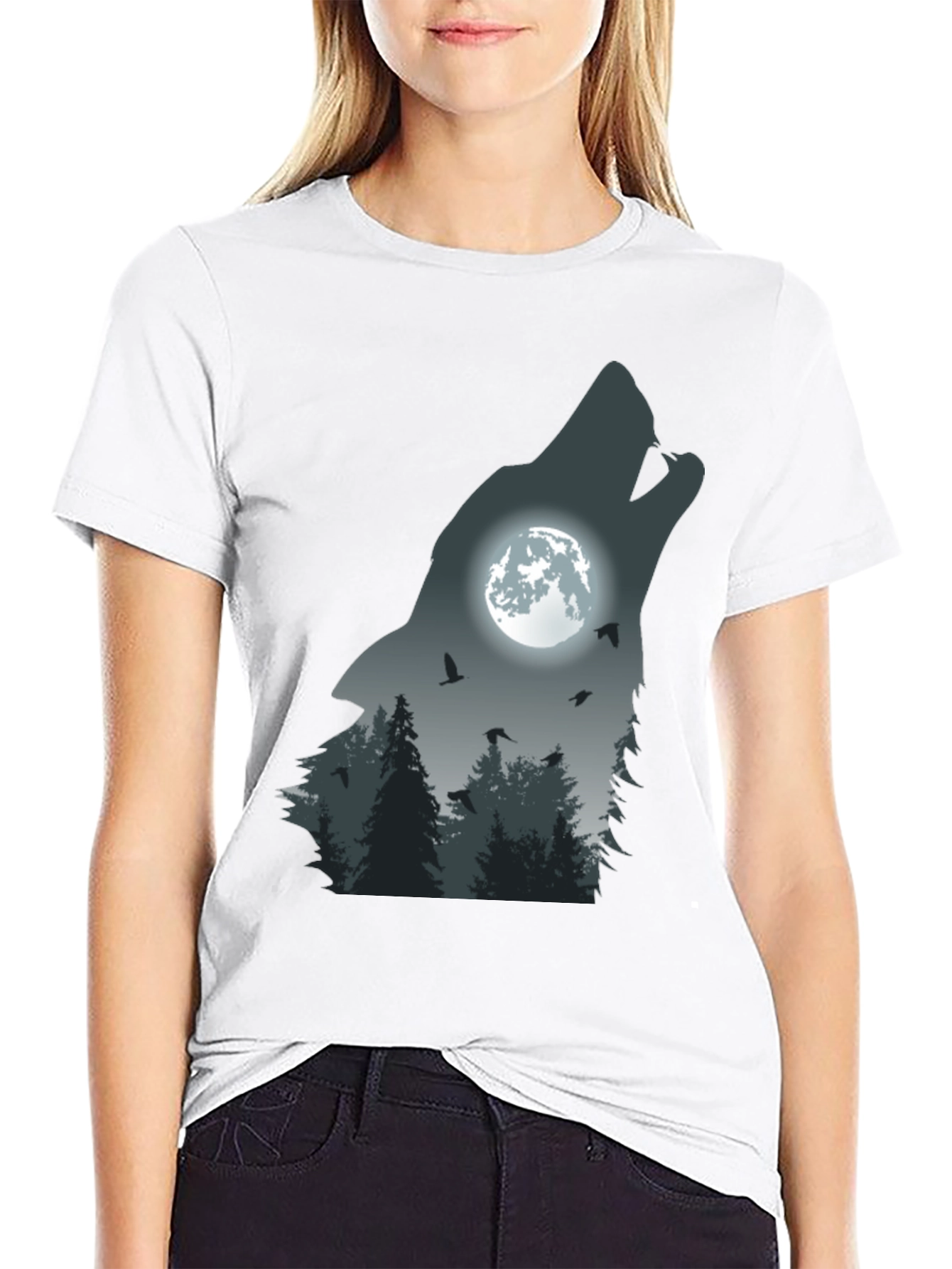 Black Wolf Moon Forest Graphic Tee - Men's Black T-Shirt view 9