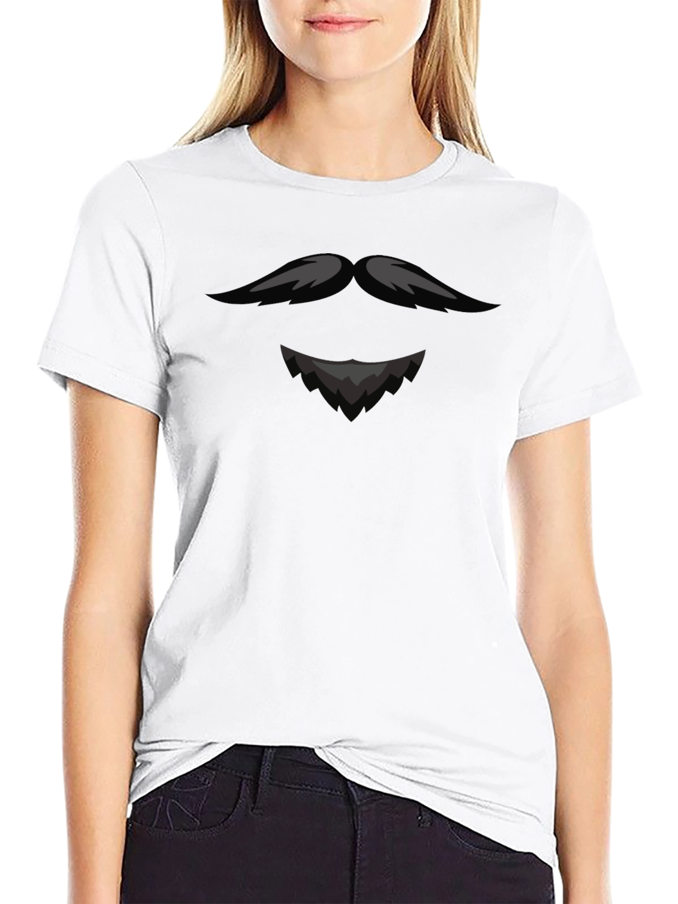 Black Funny Mustache & Beard Graphic Tee - Black Cotton Blend Shirt view 9