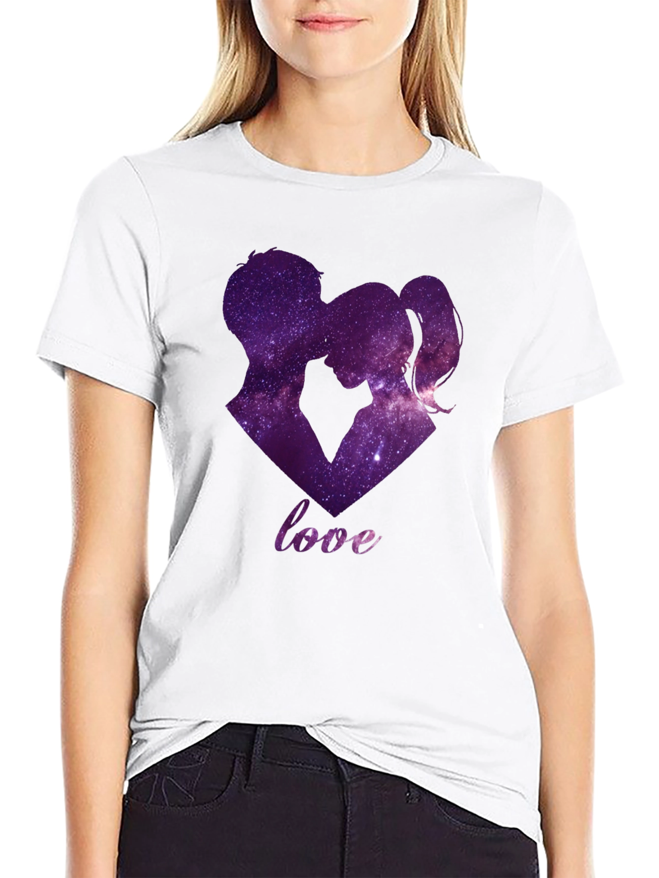 Black Galaxy Love T-Shirt - Romantic Couple Design view 9
