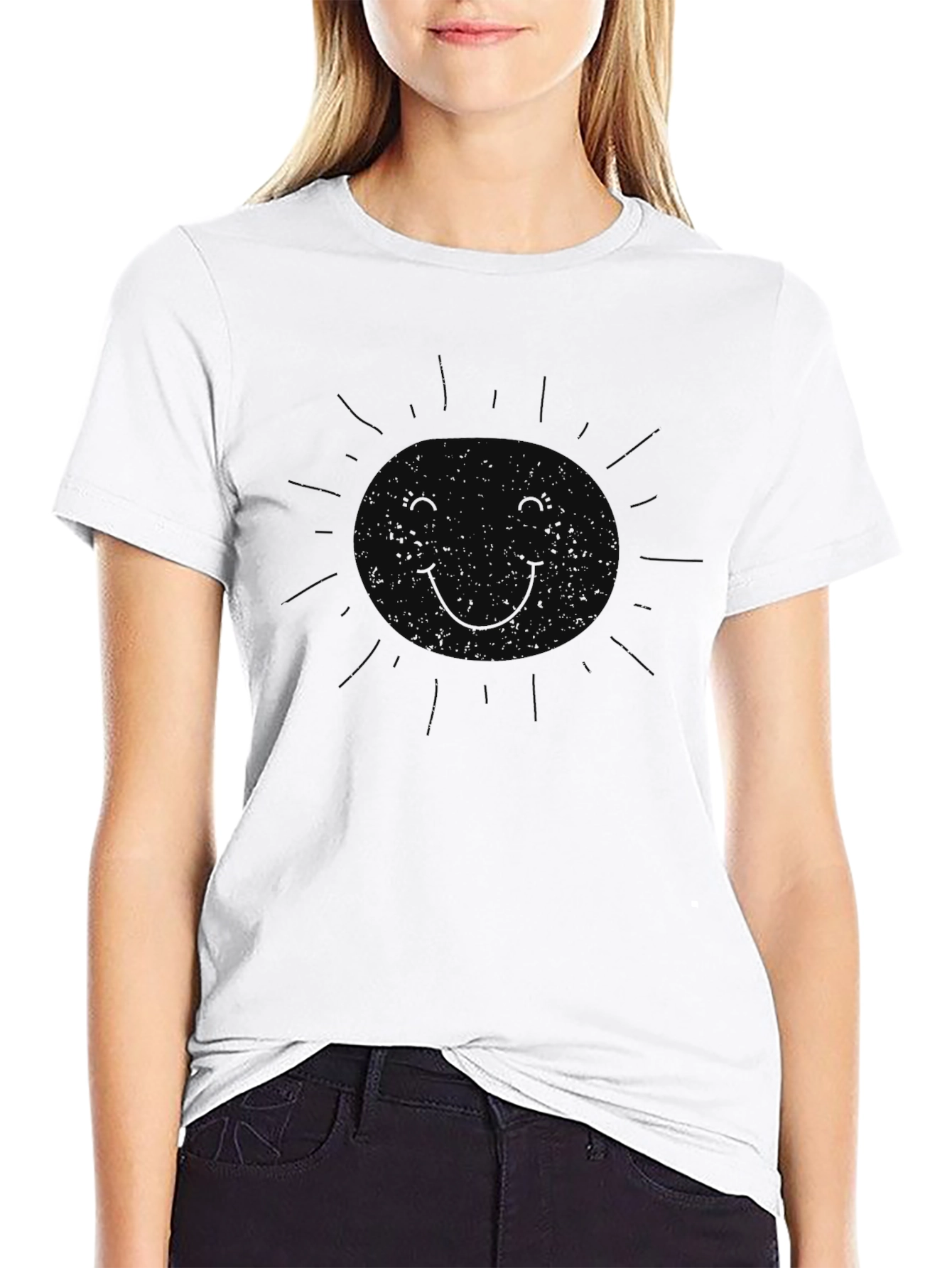 Black Men's Black Graphic T-Shirt - Subtle Sun Design view 9
