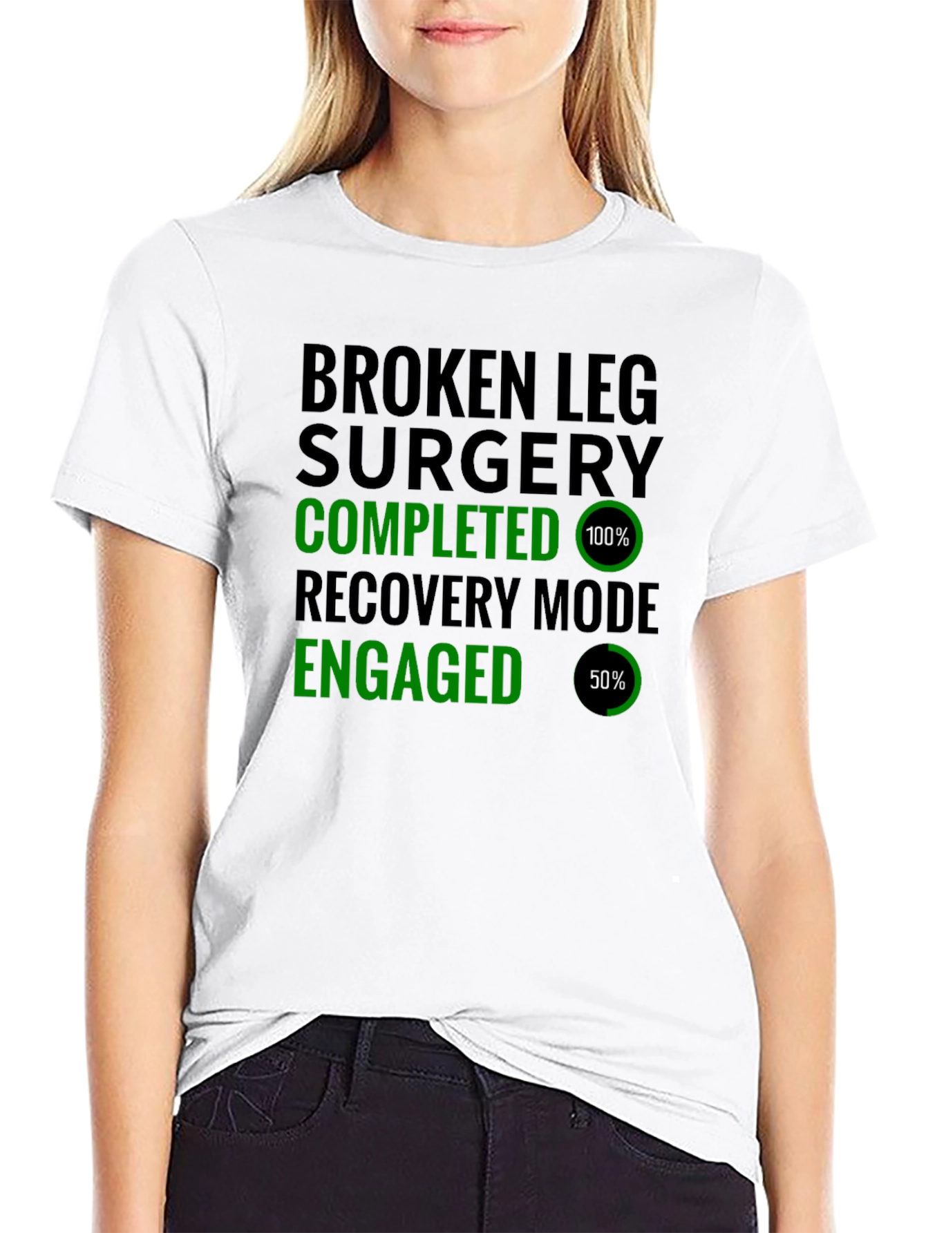 Black Broken Leg Surgery Recovery Mode T-Shirt view 9