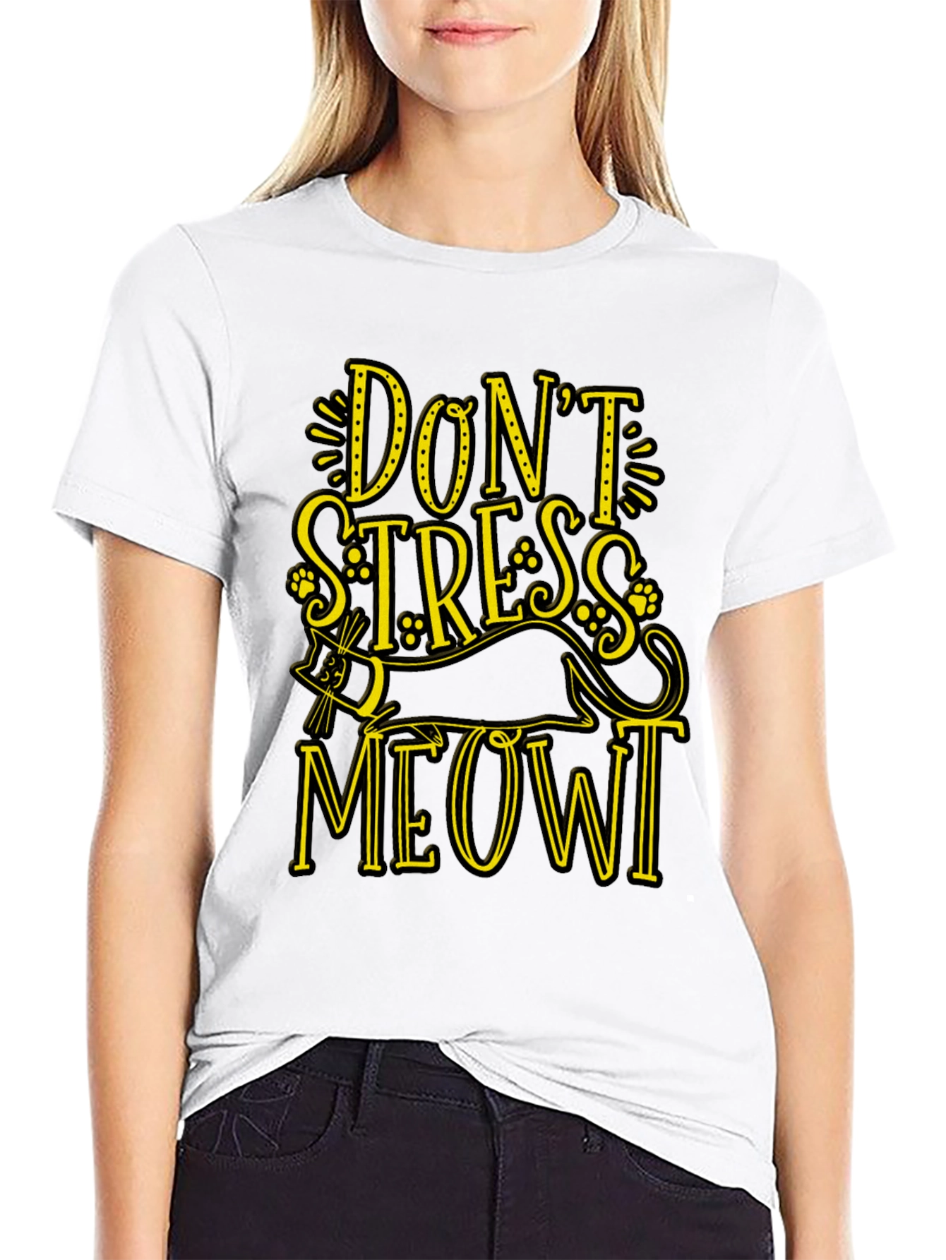 Black Don't Stress Meowt Black Graphic Tee view 9