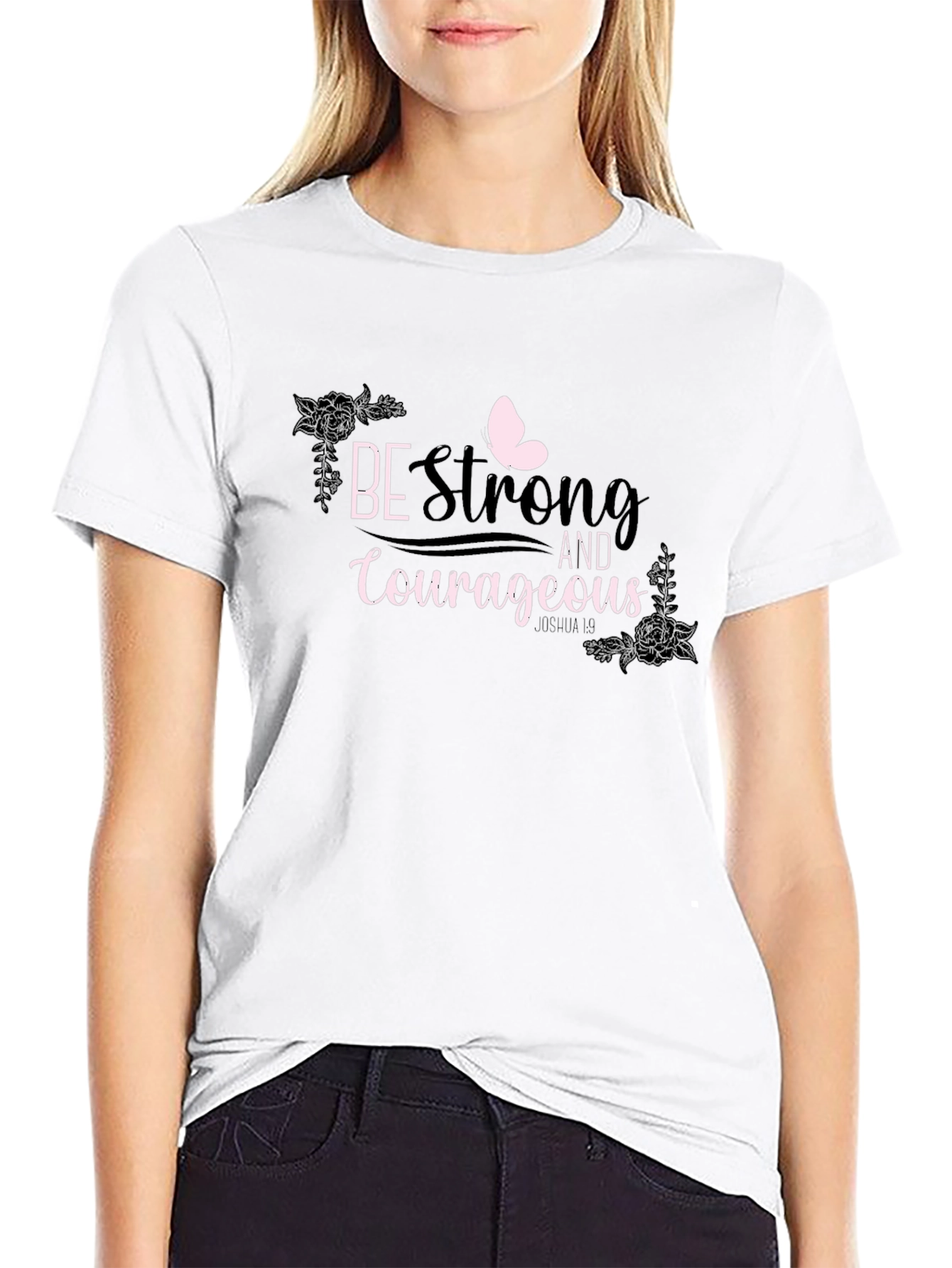 Black Be Strong and Courageous Graphic Tee view 9