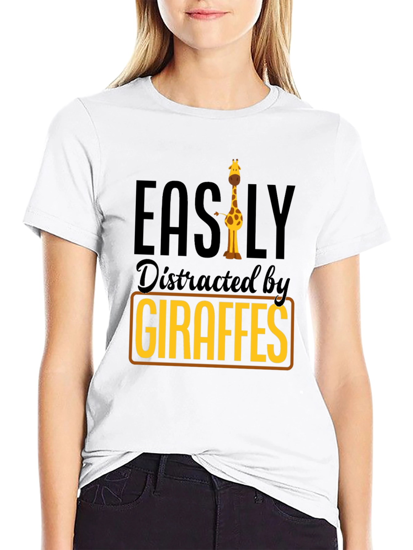 Black Easily Distracted By Giraffes Black T-Shirt view 9