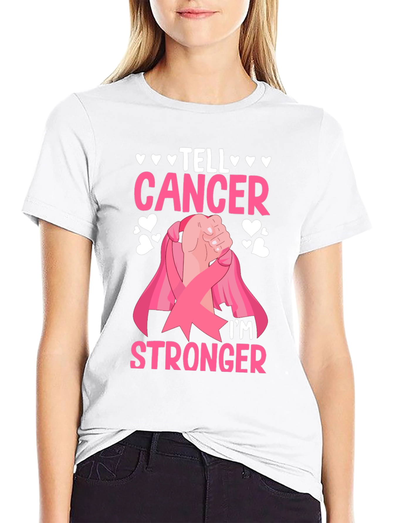Black Tell Cancer I'm Stronger T-Shirt view 9