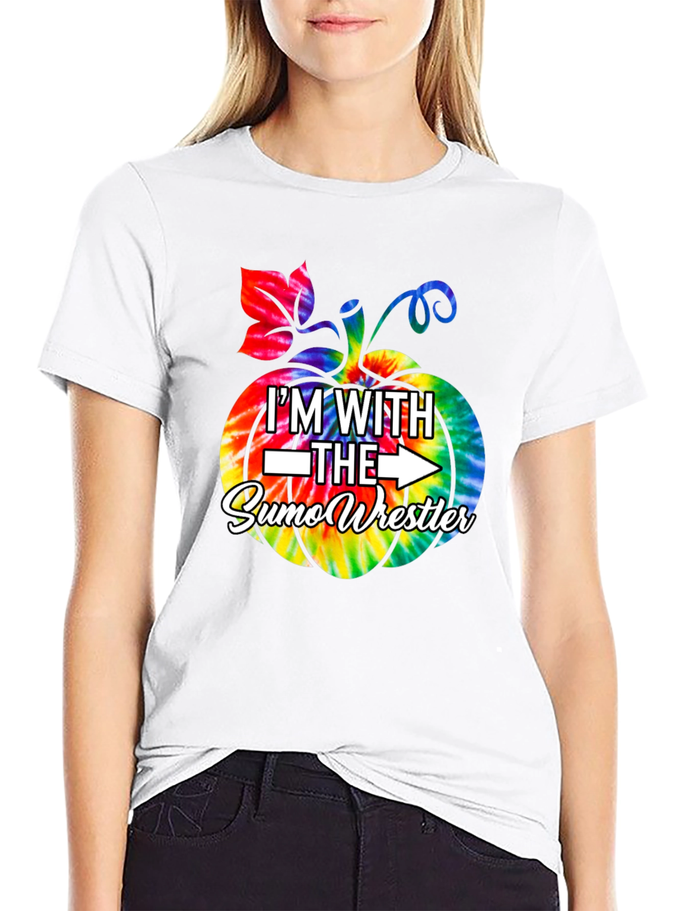 Black I'm With the Sumo Wrestler Tie Dye Pumpkin T-Shirt view 9