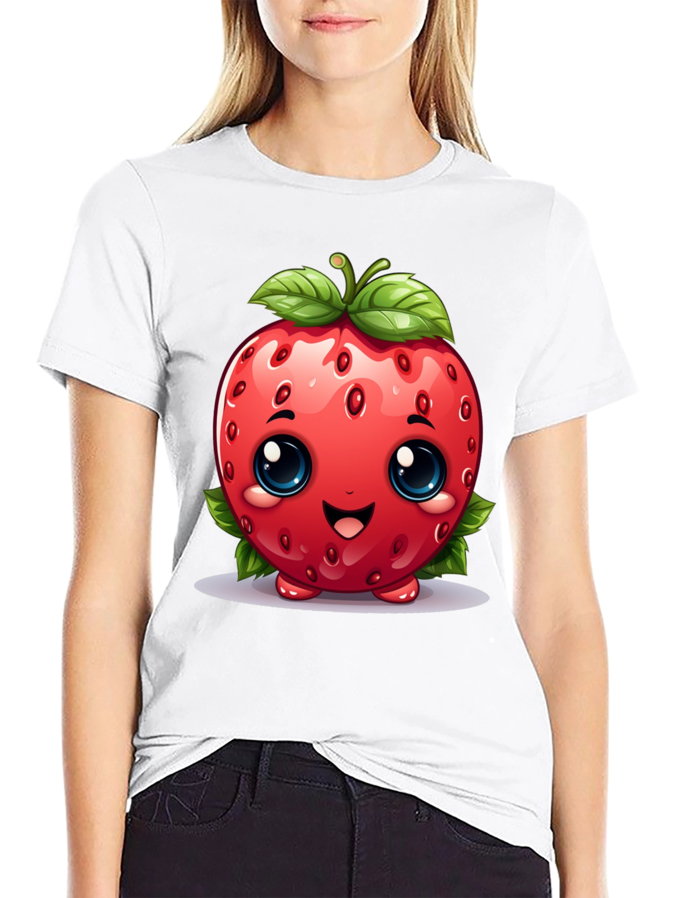 Black Cute Strawberry Character Black T-shirt view 9