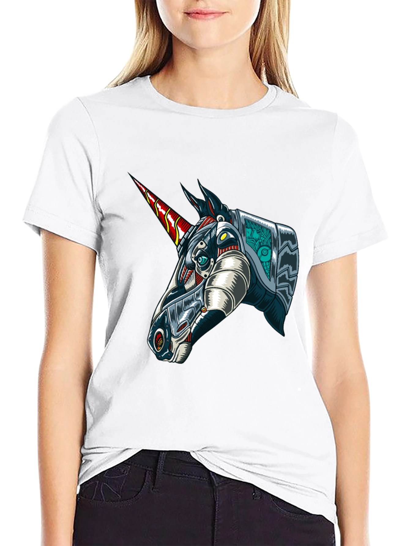 Black Robot Unicorn Graphic Tee - Black Cotton T-Shirt view 9