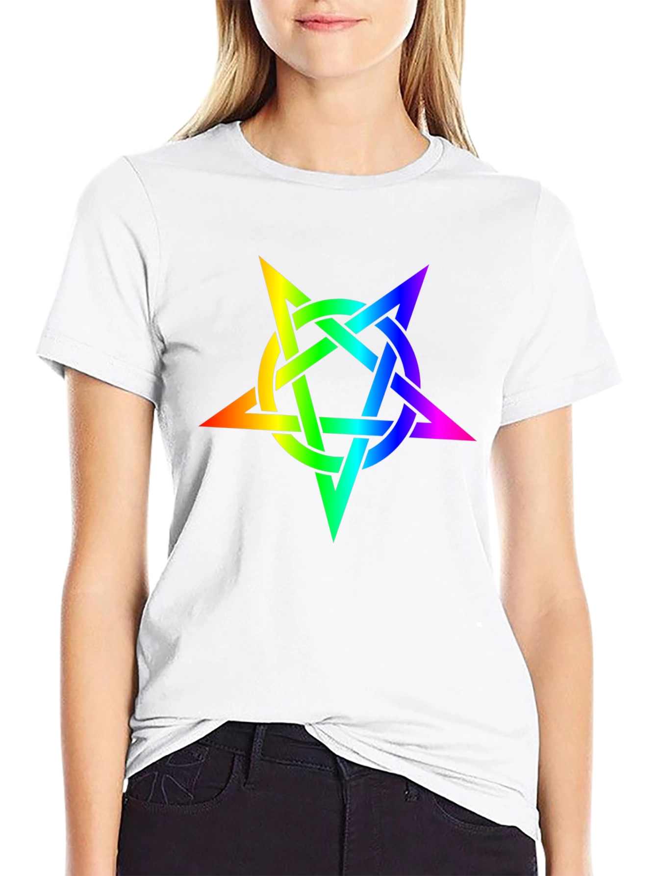 Black Rainbow Pentagram Black T-Shirt view 9