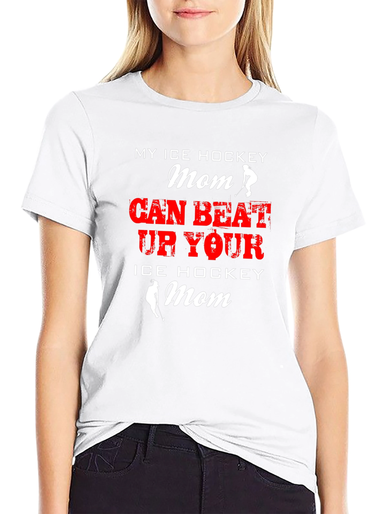 Black My Ice Hockey Mom Can Beat Up Your Mom Black T-Shirt view 9