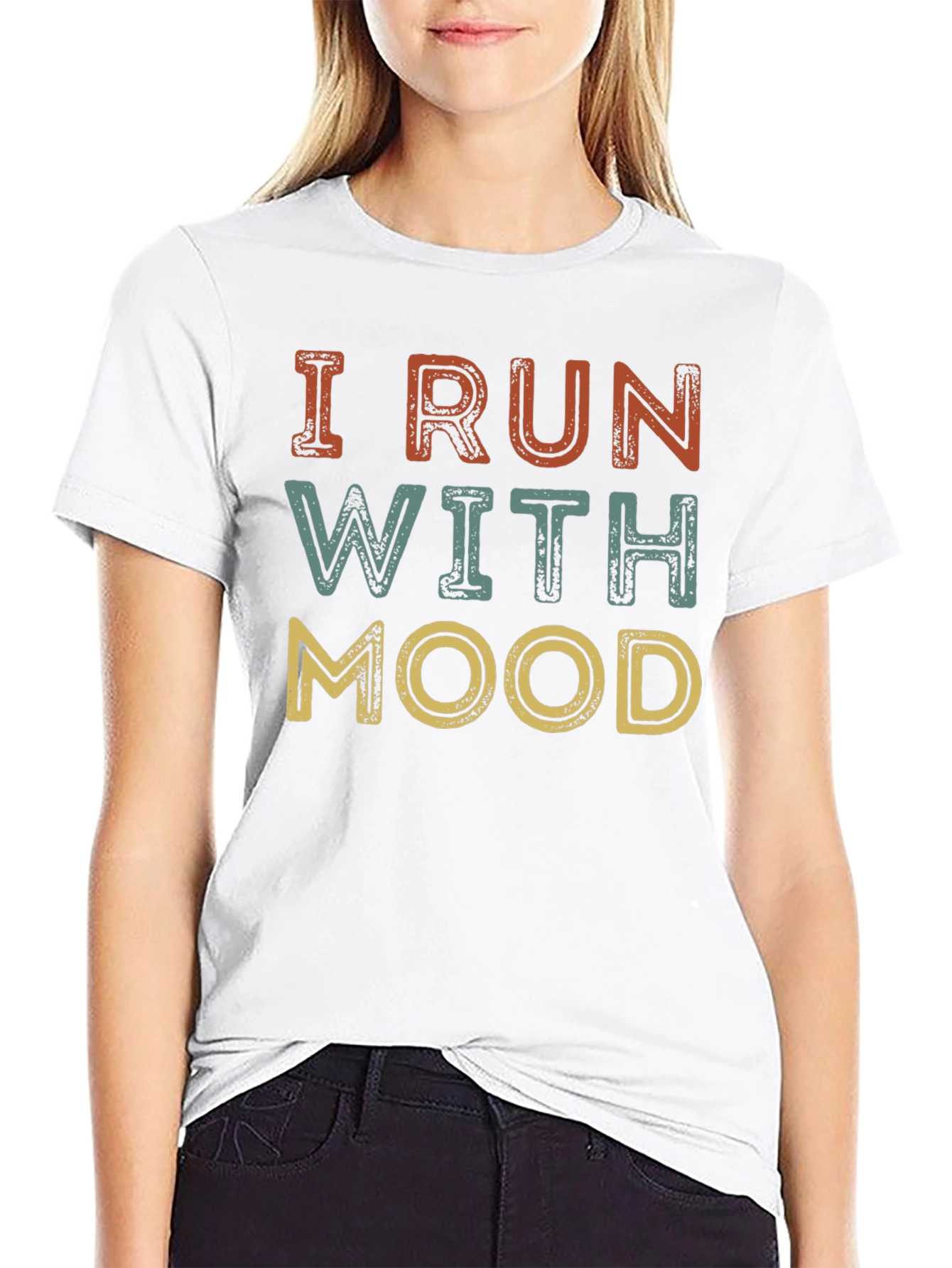 Black I Run With Mood T-Shirt - Unisex Retro Design view 9