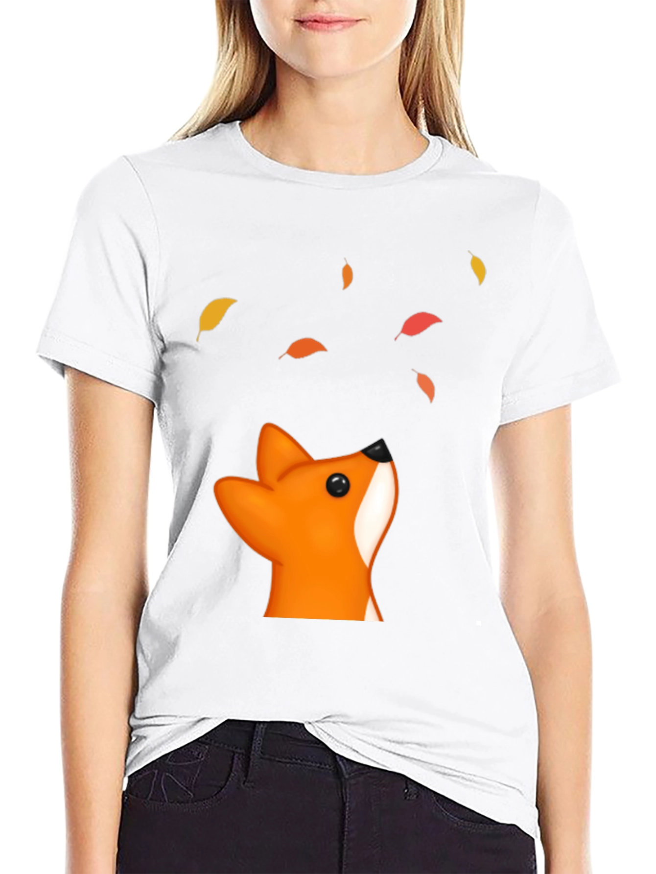 Black Fox & Falling Leaves Graphic T-Shirt - Black view 9