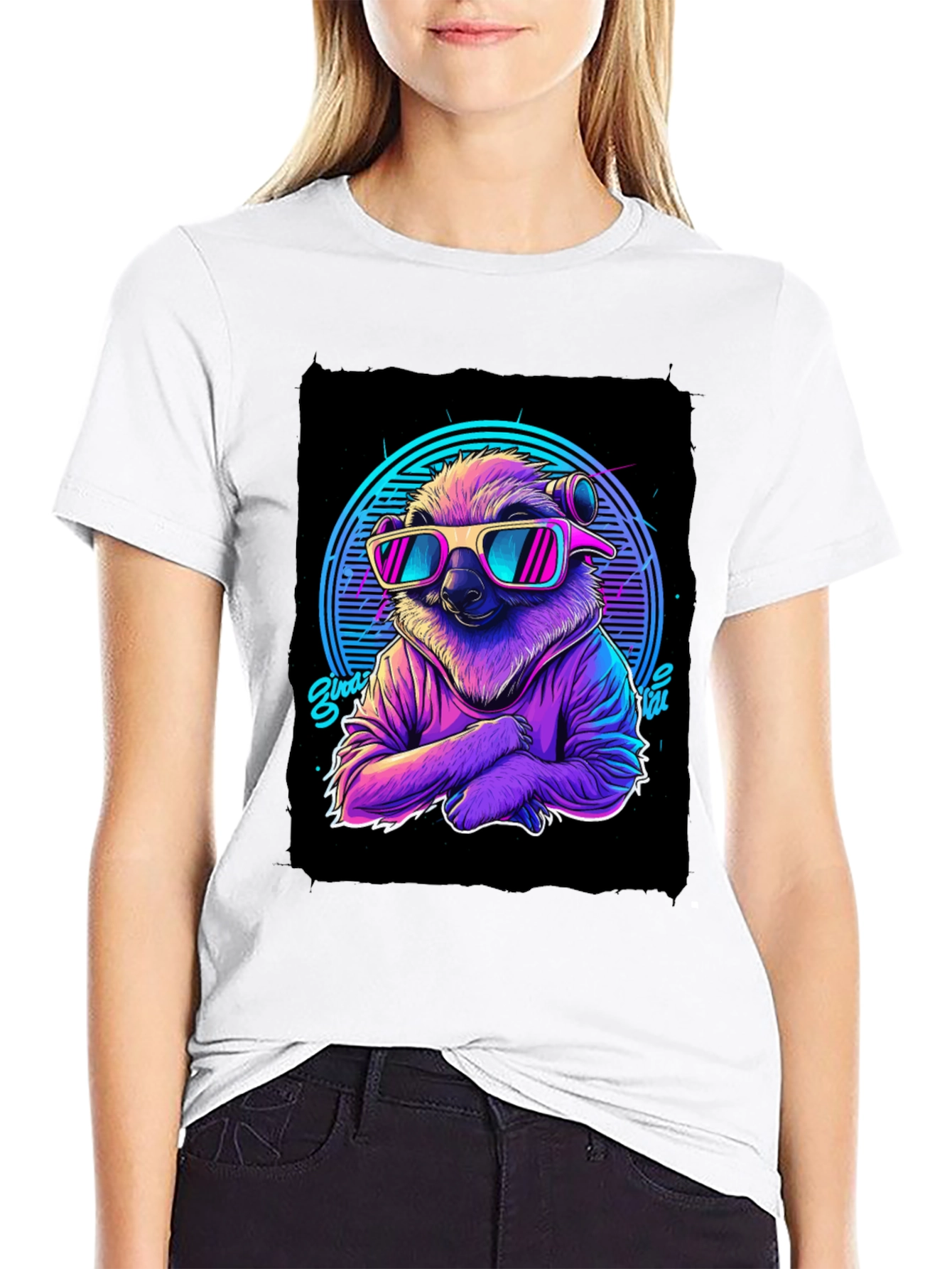 Black Retro Sloth T-Shirt - 80s Vibes view 9