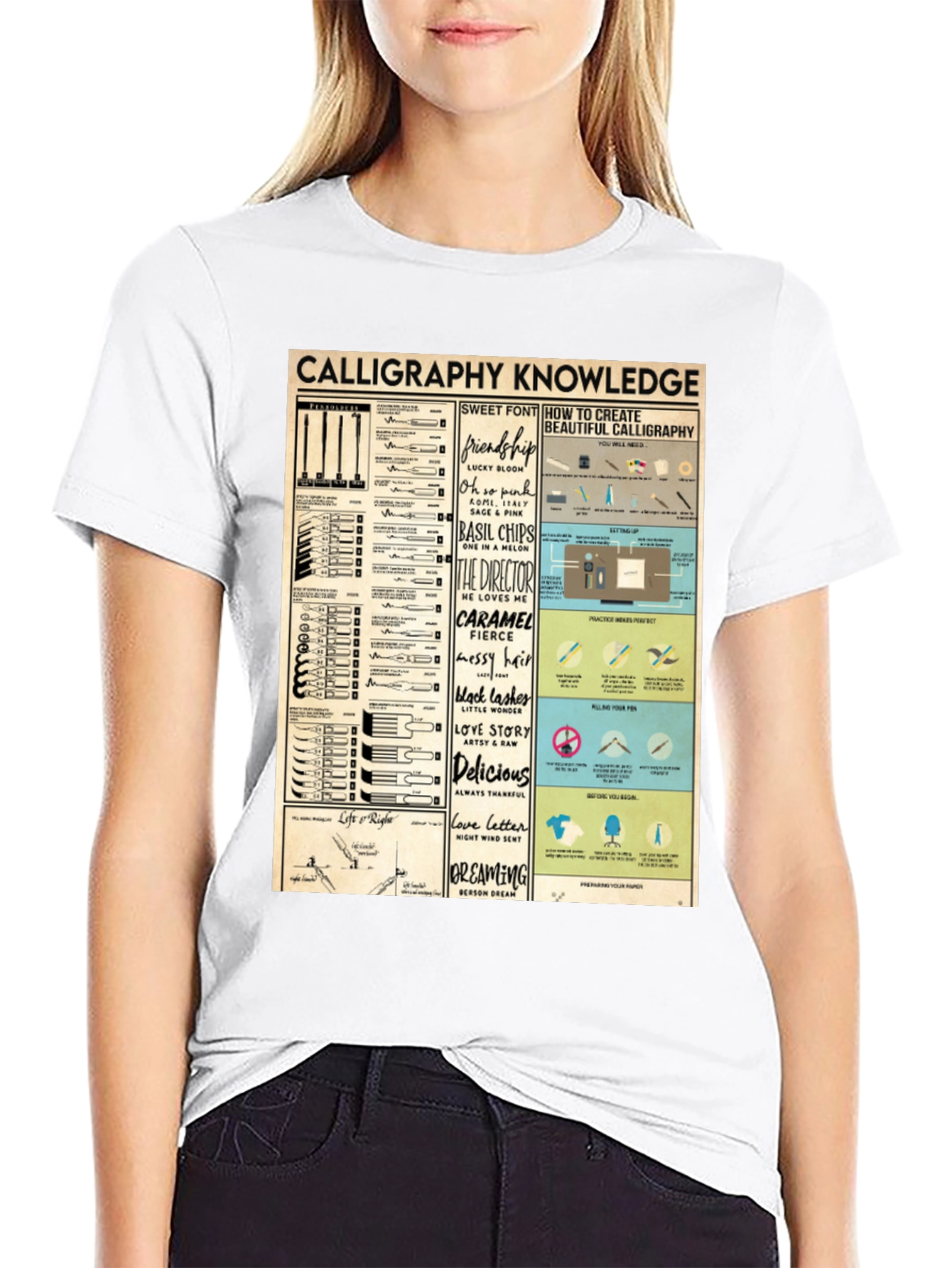 Black Calligraphy Knowledge Graphic T-Shirt view 9