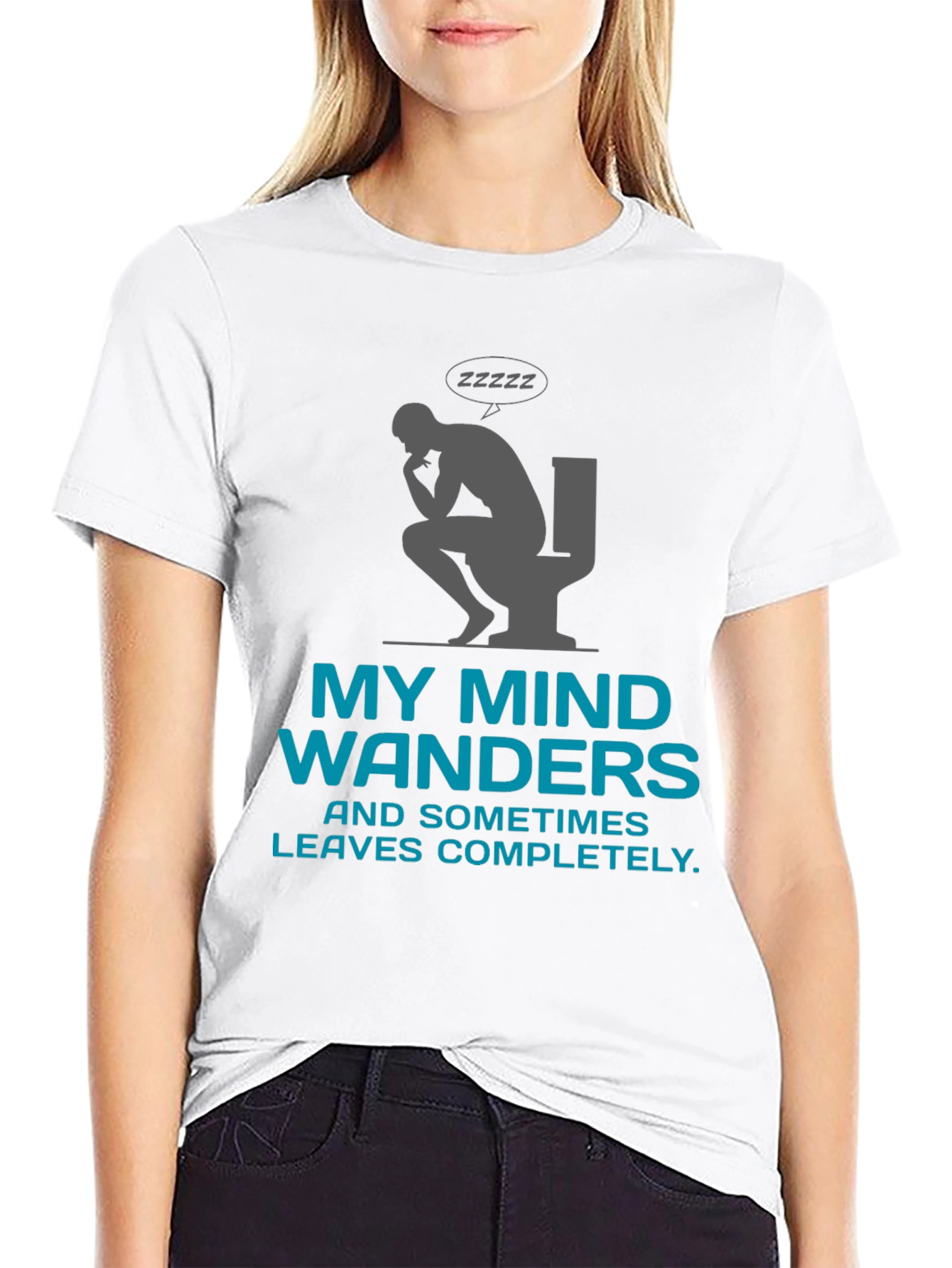Black My Mind Wanders Funny Graphic Tee view 9
