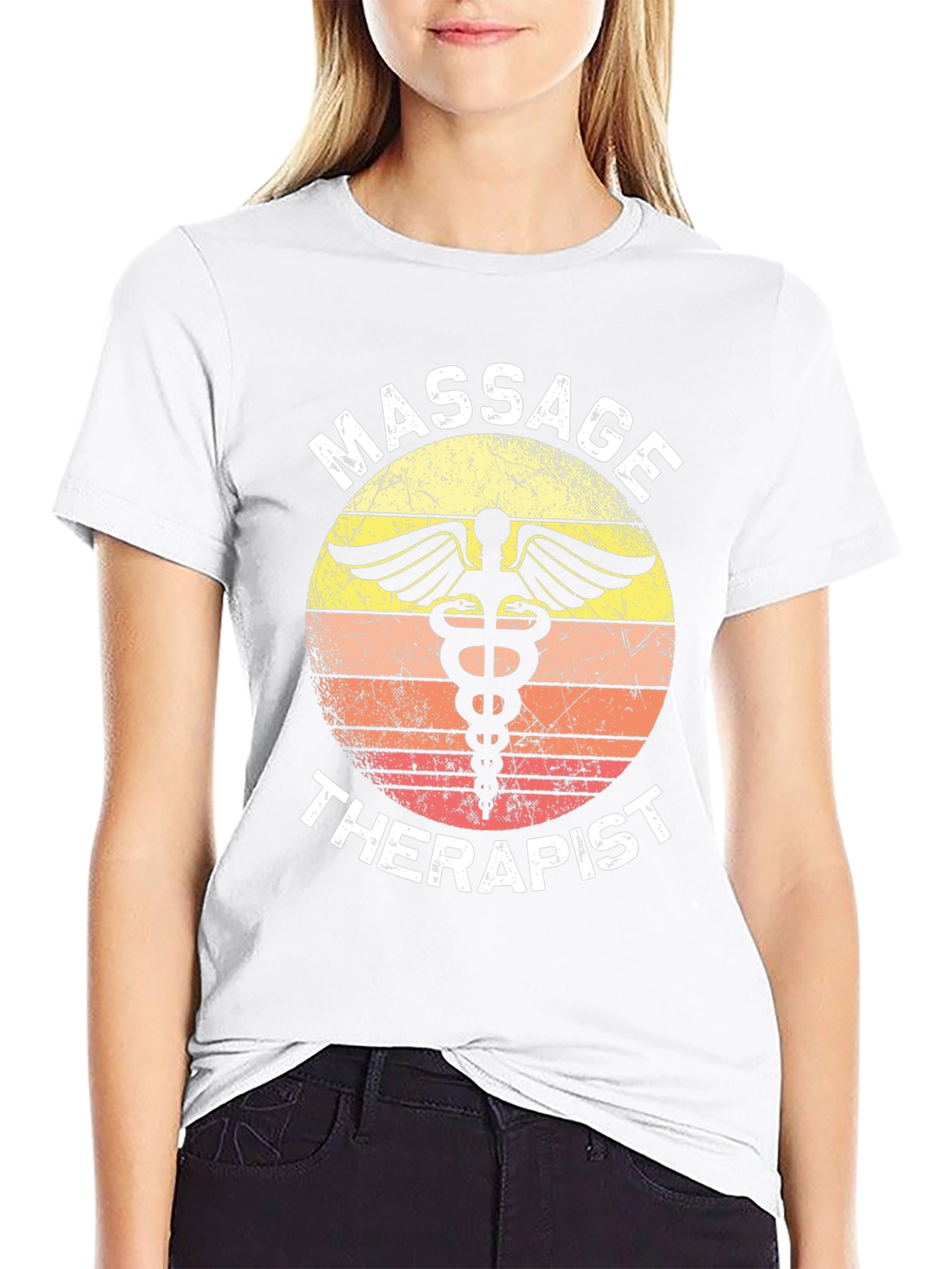 Black Massage Therapist T-Shirt Retro Caduceus Gift view 9