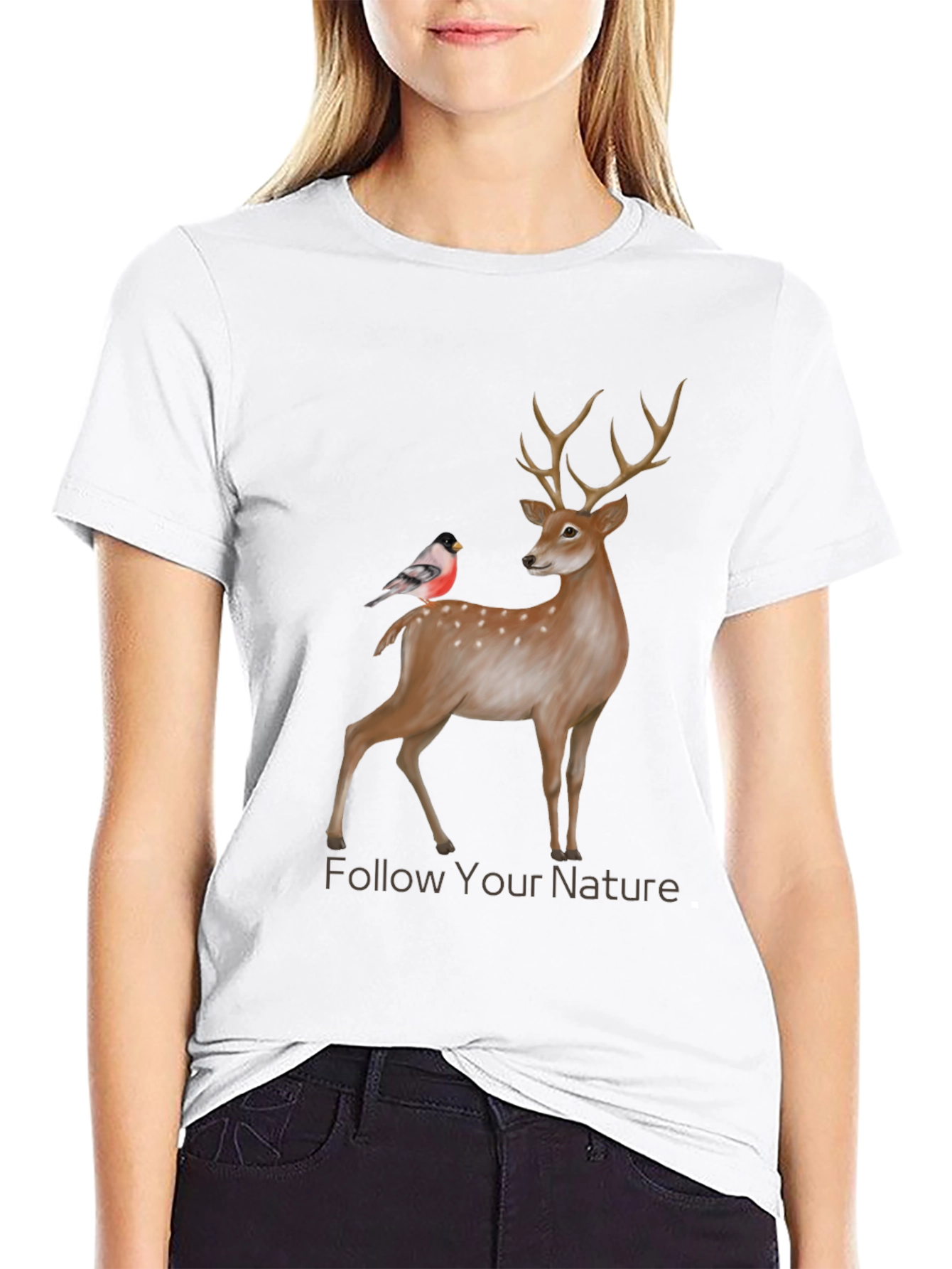 Black Nature Deer & Bird Graphic Tee view 9