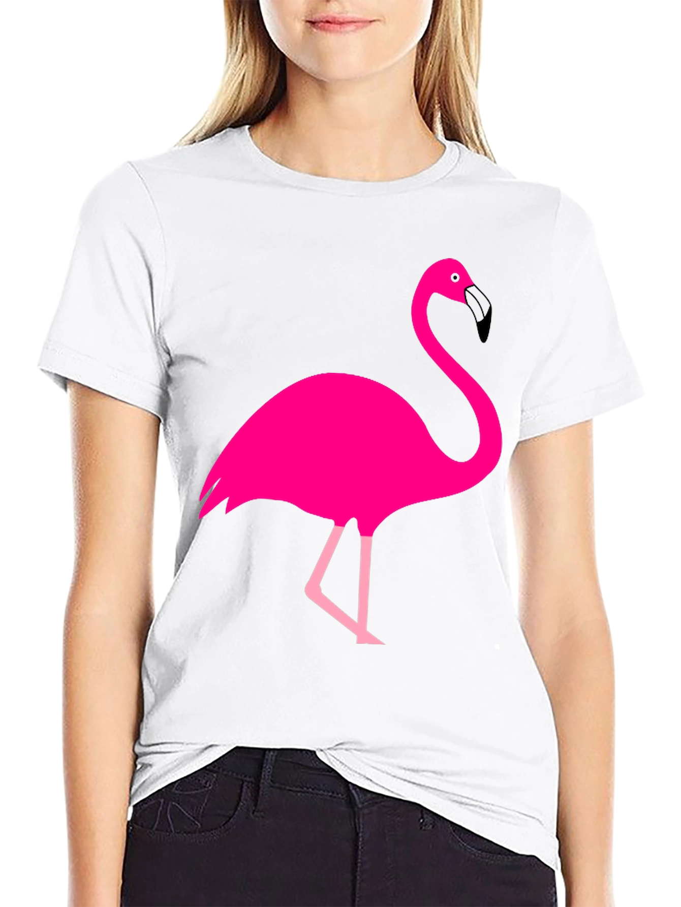Black Fun Flamingo Graphic Tee - Black Cotton T-Shirt view 9