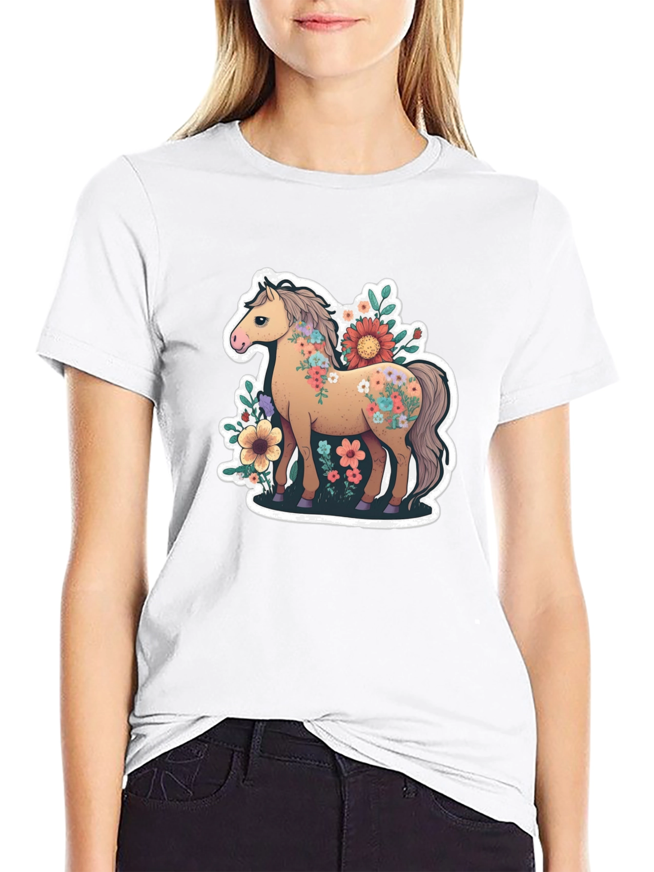 Black Floral Horse Graphic Tee - Stylish & Unique Design view 9