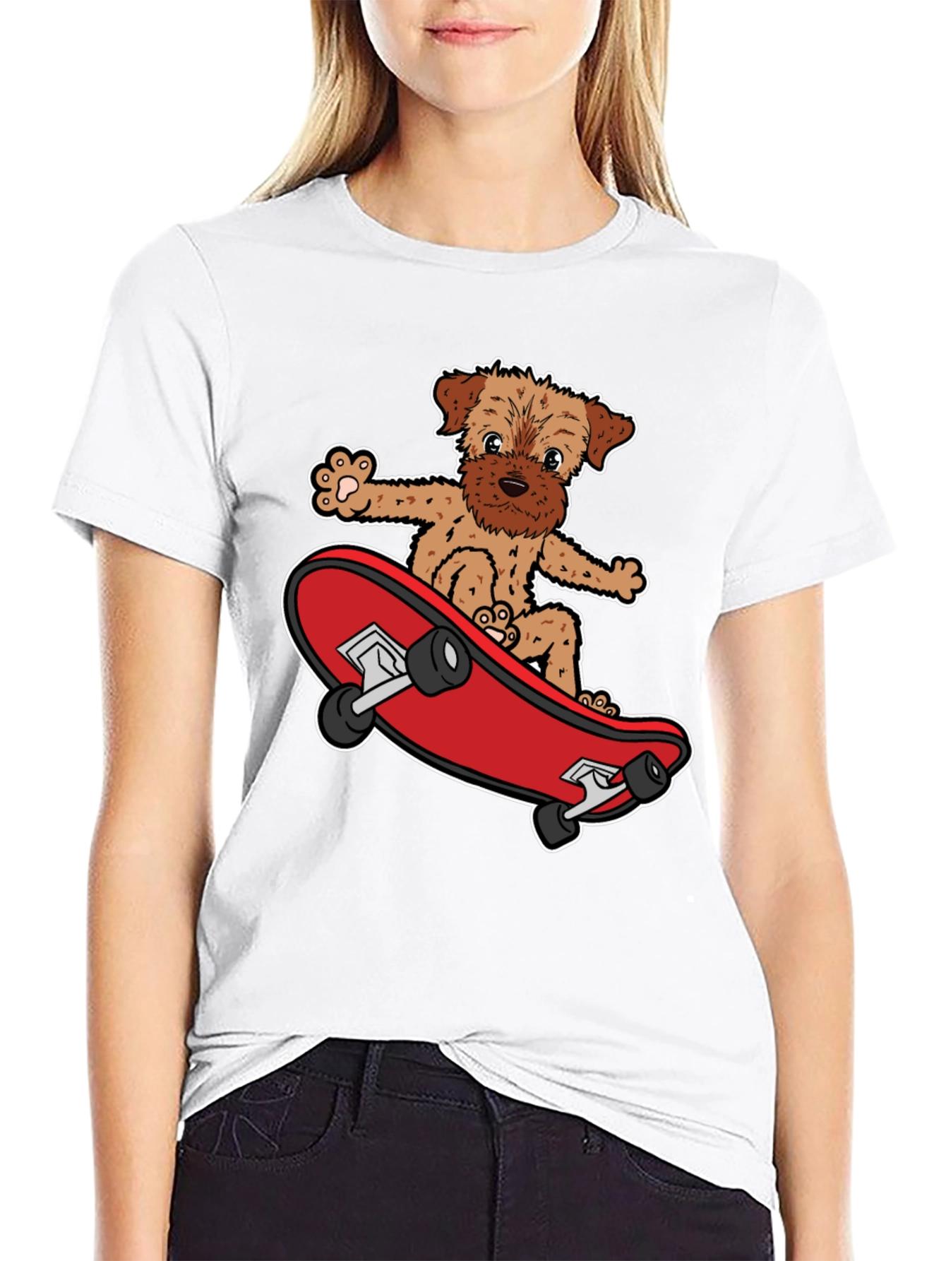 Black Dog Riding Skateboard Black Graphic T-Shirt view 9