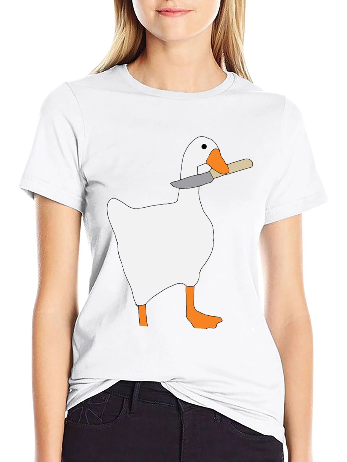 Black Goose With Knife T-Shirt - Funny Graphic Tee view 9