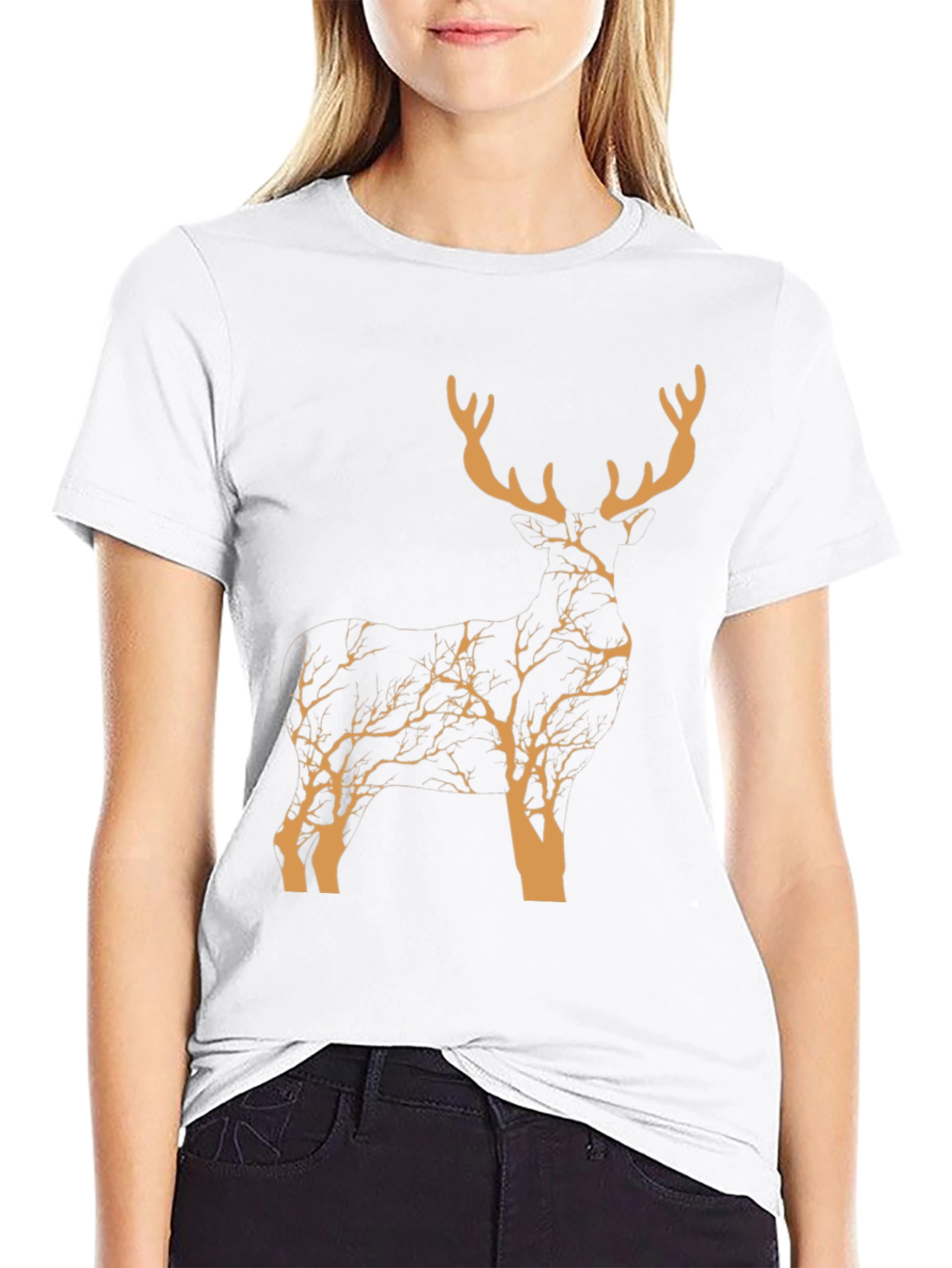 Black Stylish Deer Silhouette Graphic T-Shirt - Nature Inspired Design view 9