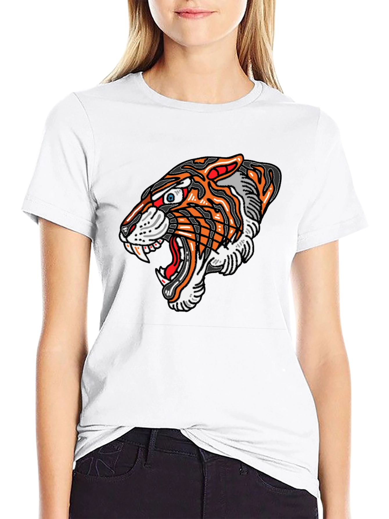Black Tiger Graphic Print Men's Black T-Shirt view 9