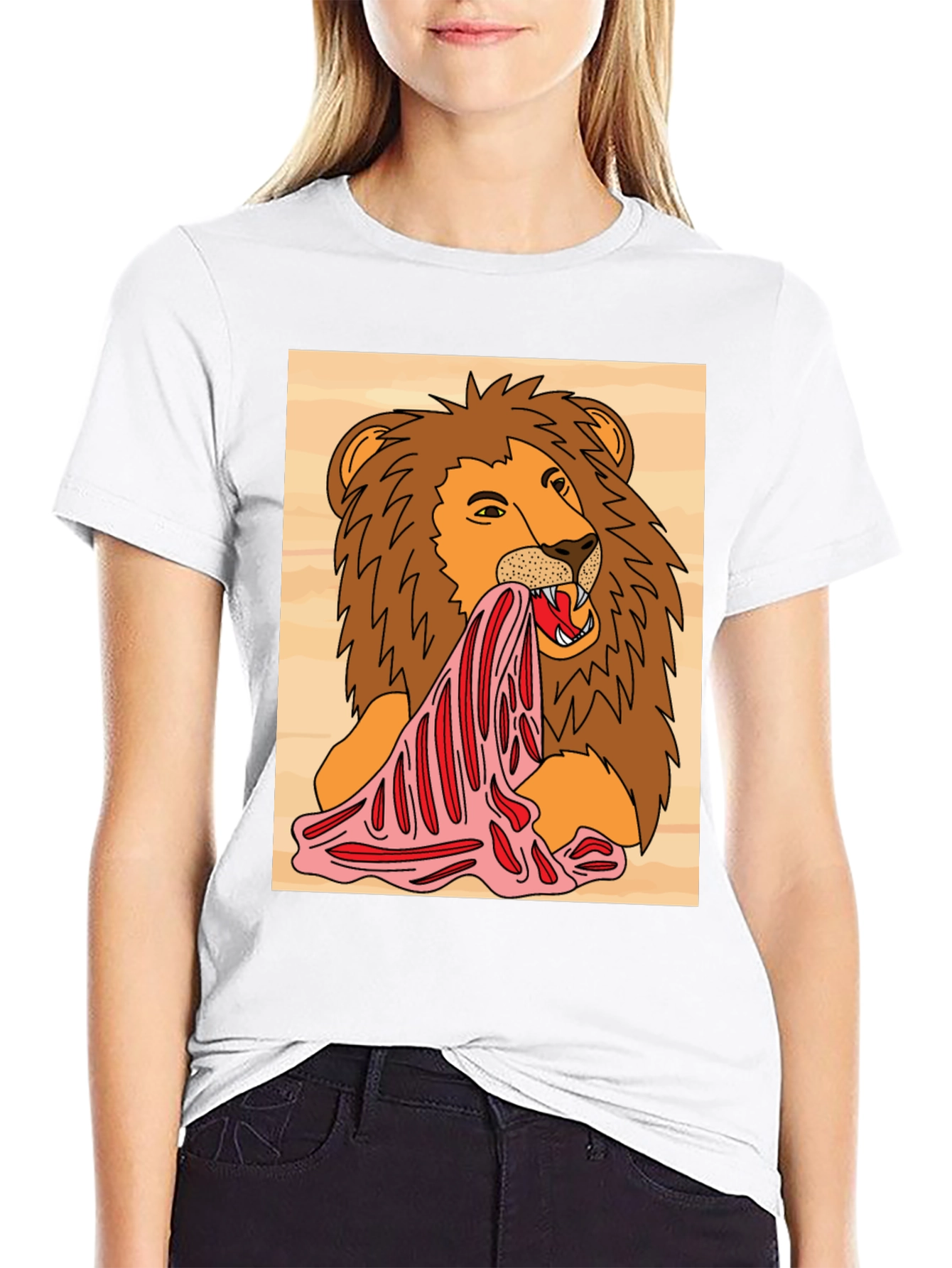 Black Lion Eating Meat Graphic Tee - Black view 9