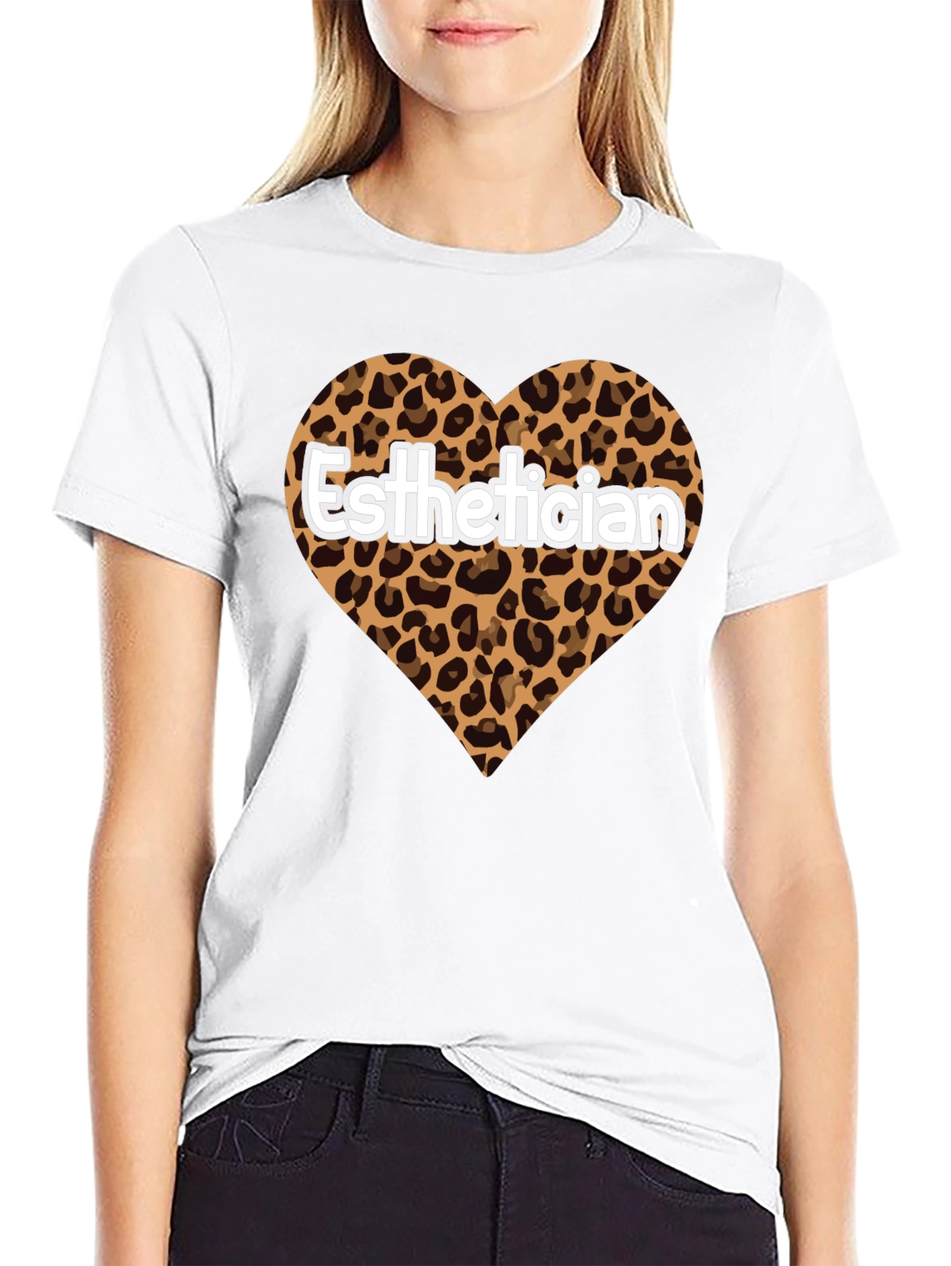 Black Esthetician Leopard Heart Graphic Tee view 9