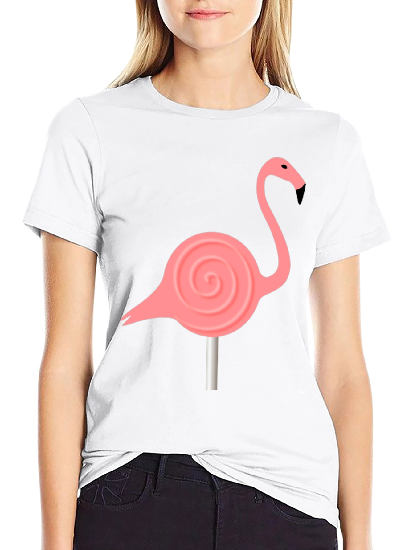 Black Flamingo Lollipop Graphic Tee - Black Cotton Blend view 9