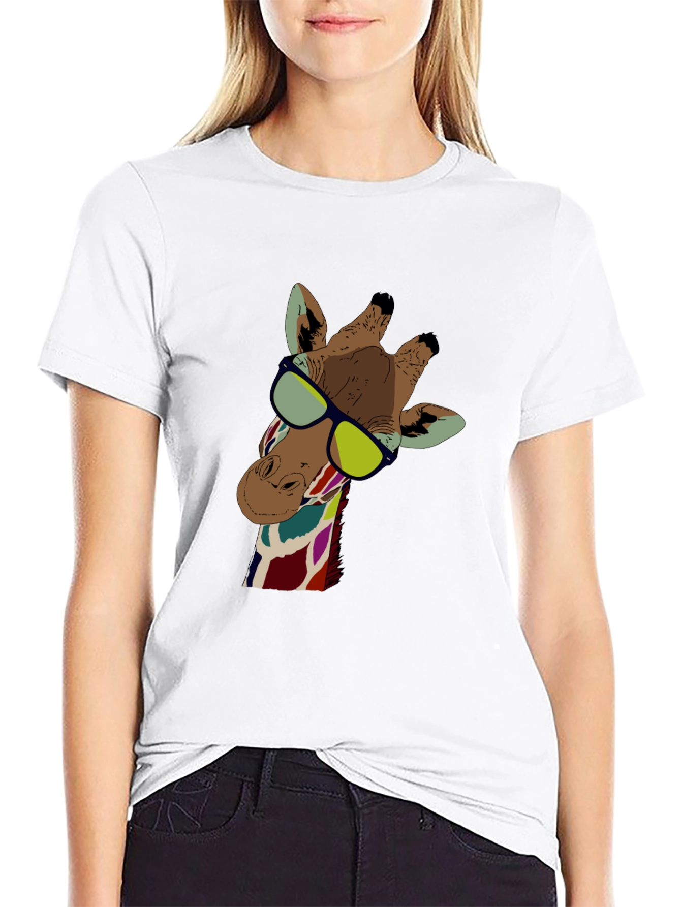 Black Cool Giraffe Graphic Tee - Unisex Black T-Shirt view 9