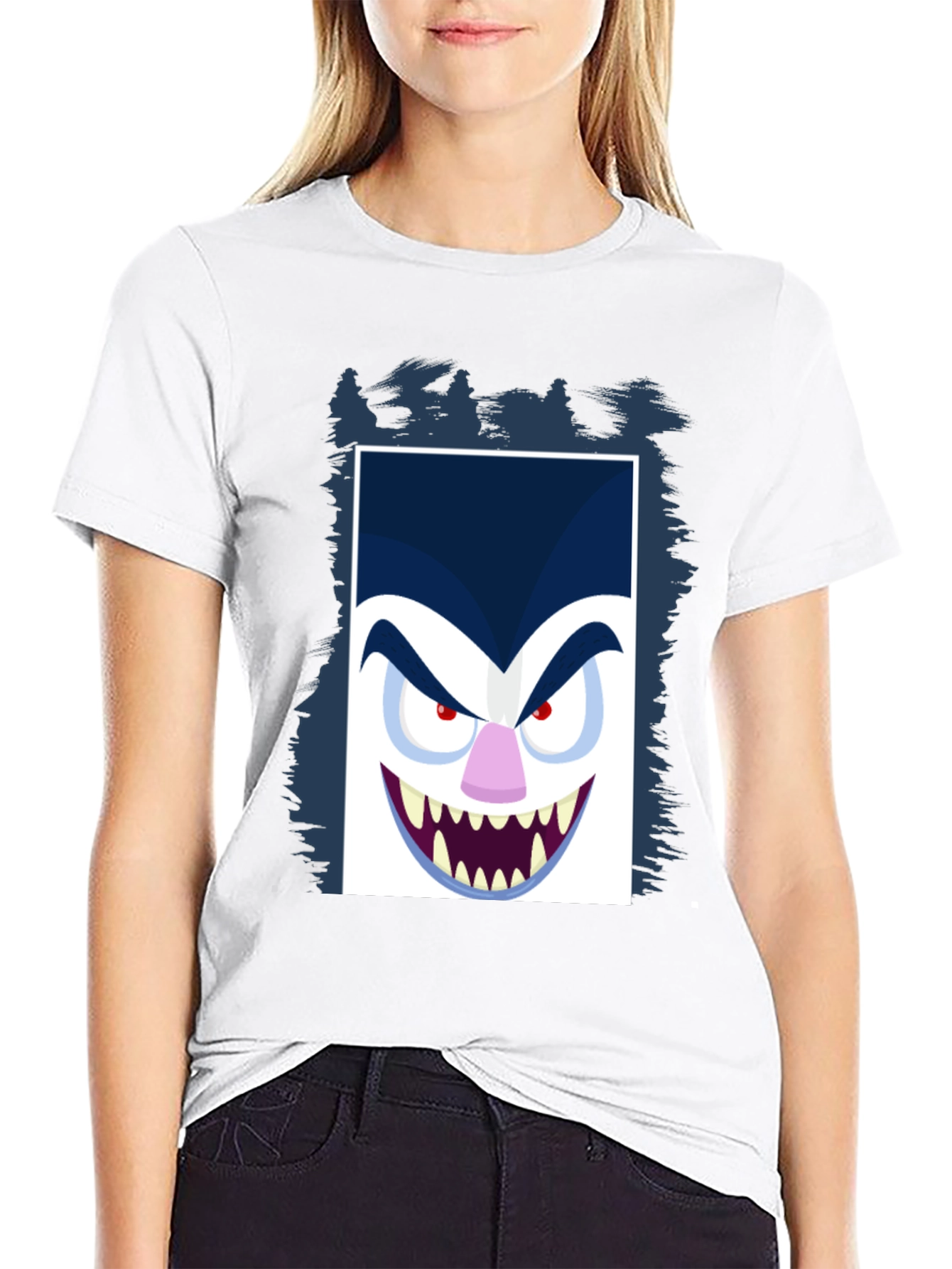 Black Cartoon Vampire Face Graphic Black Tee view 9