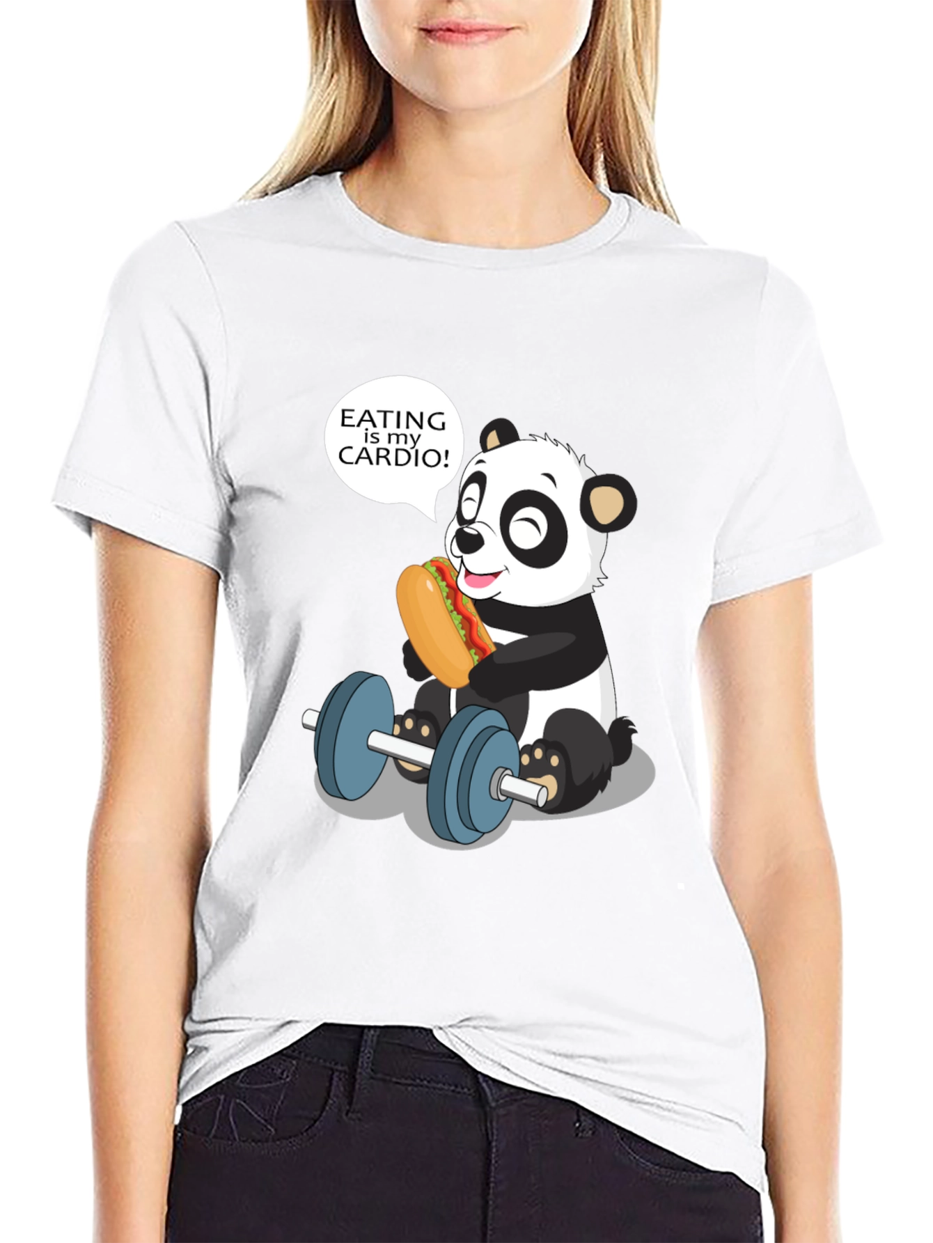 Black Funny Panda Eating is My Cardio T-Shirt view 9