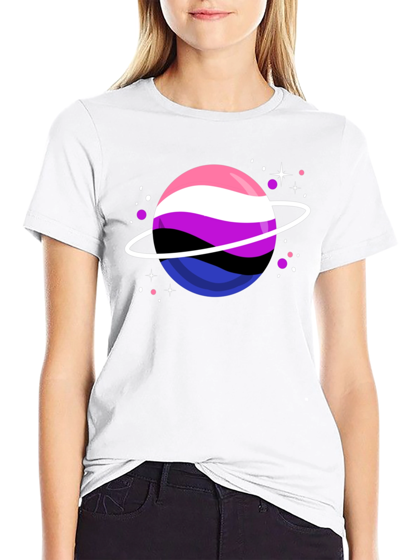 Black Genderqueer Pride Planet T-Shirt view 9