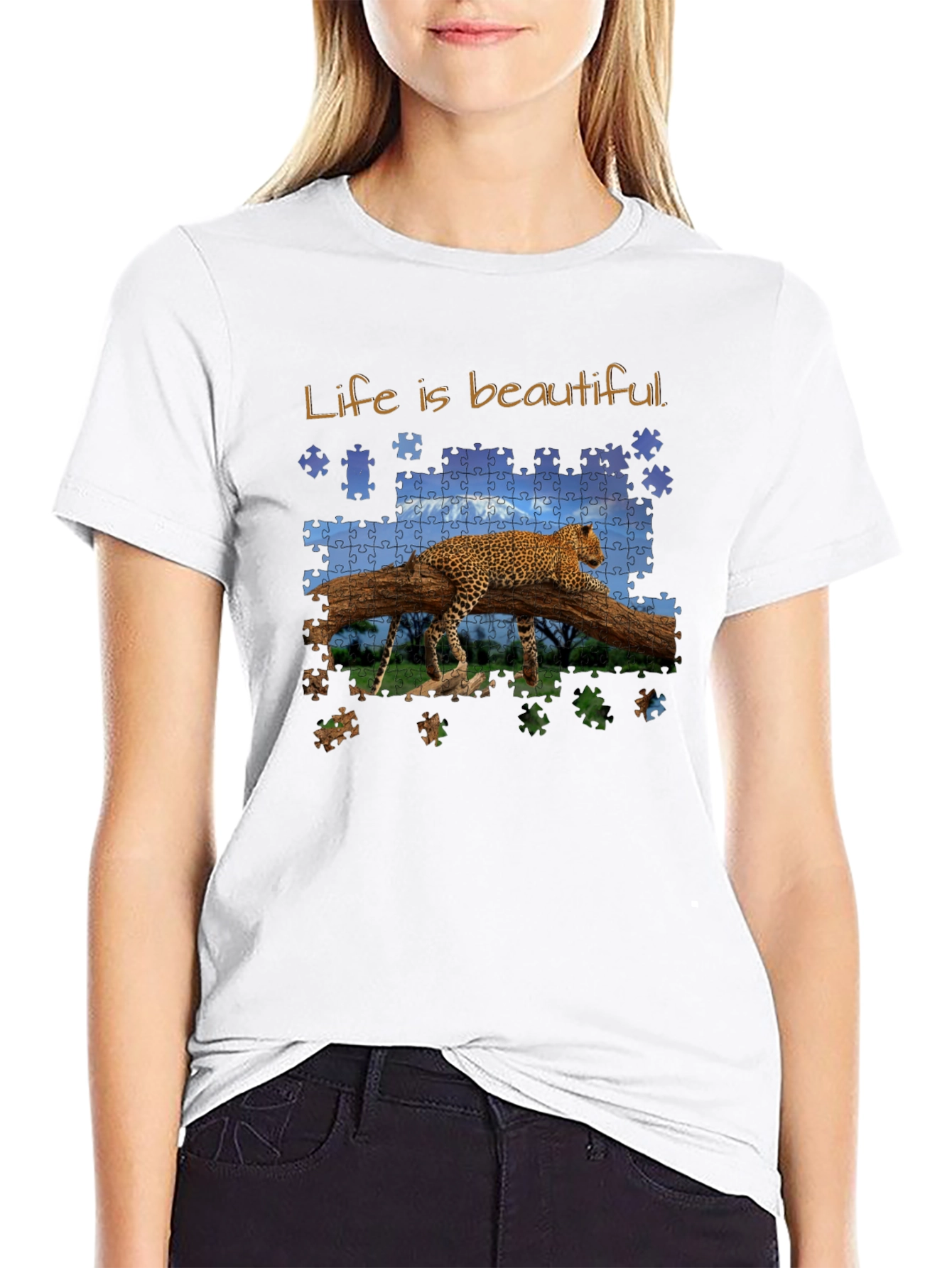 Black Life is Beautiful Leopard Puzzle Graphic T-Shirt view 9