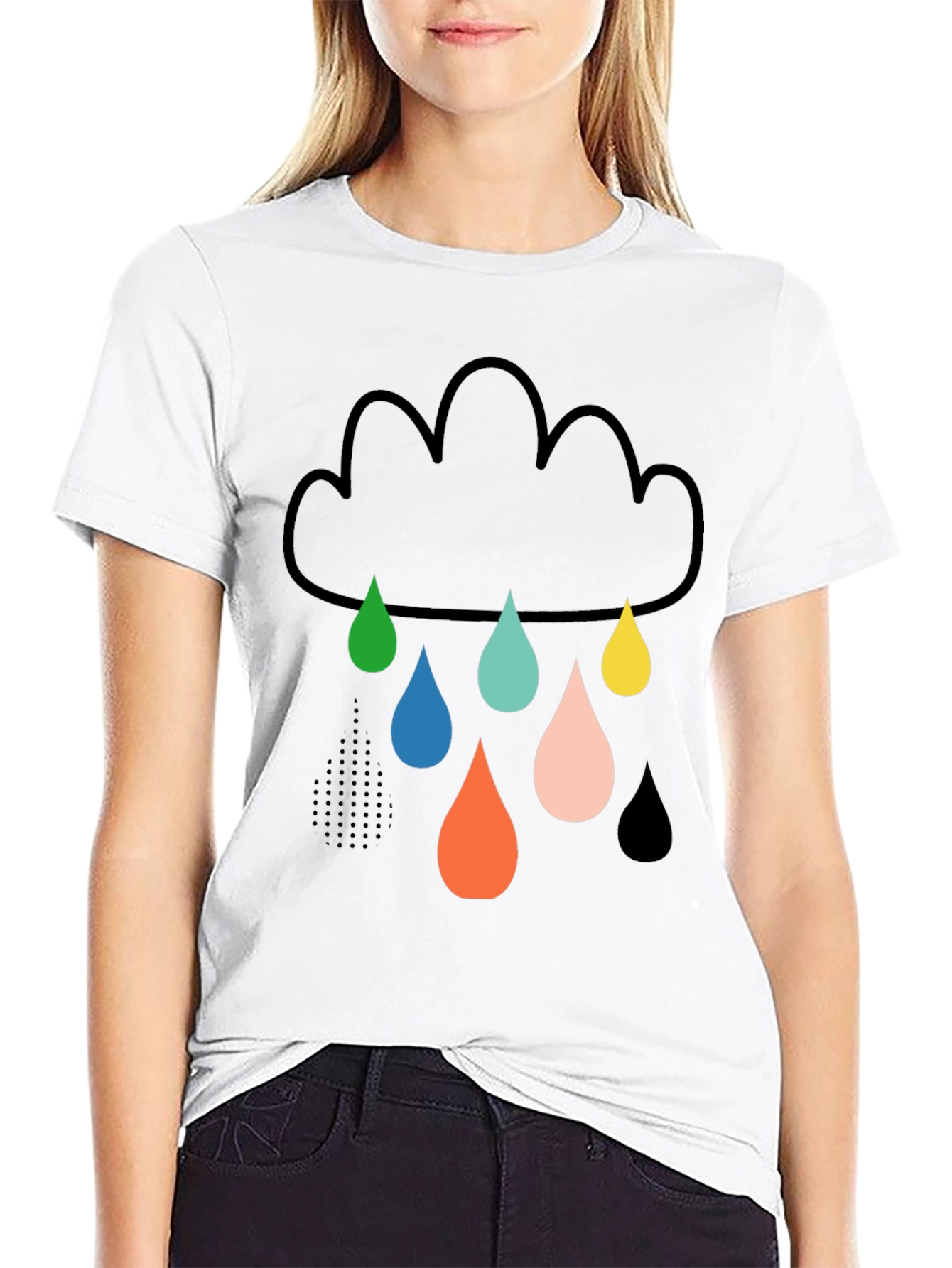 Black Fun Cloud Raindrop Graphic Tee - Soft Cotton T-Shirt view 9