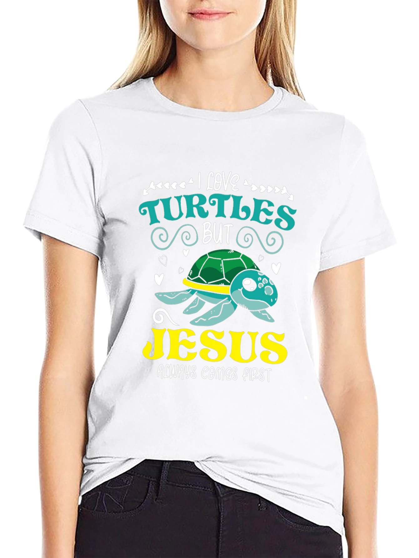 Black I Love Turtles But Jesus T-Shirt view 9