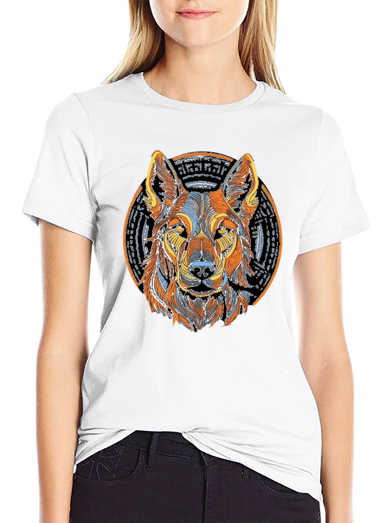 Black Wolf Graphic Print Black T-Shirt view 9