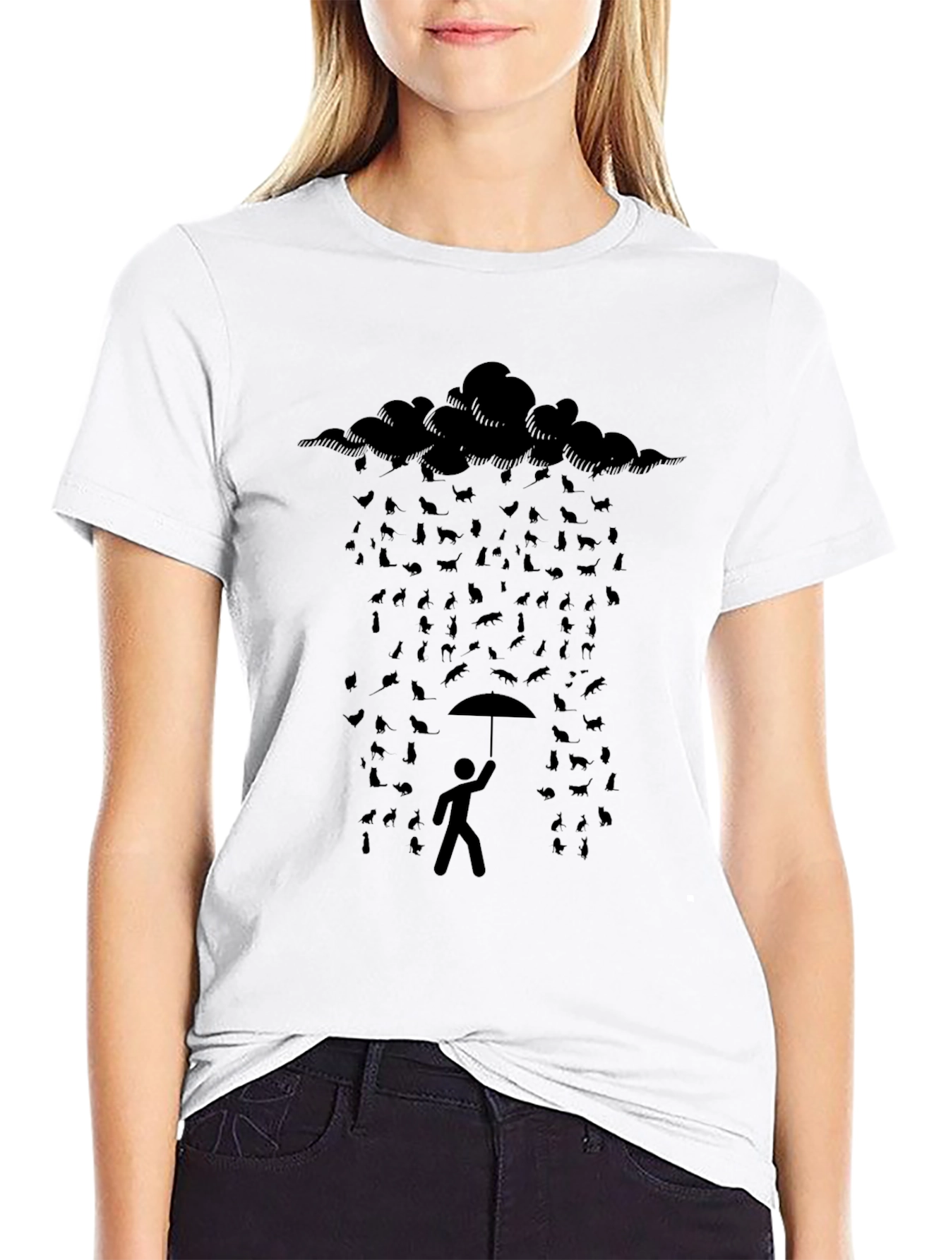 Black Cat Rain T-Shirt - Stylish Graphic Tee view 9