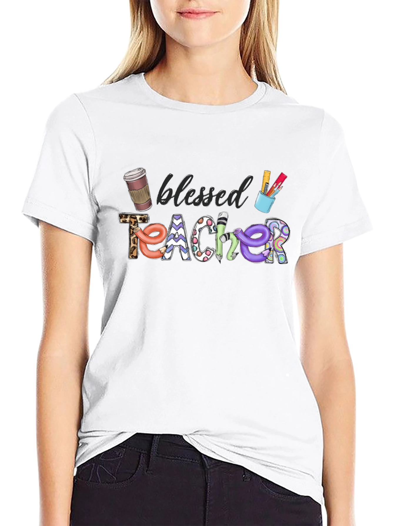 Black Blessed Teacher Graphic T-Shirt view 9