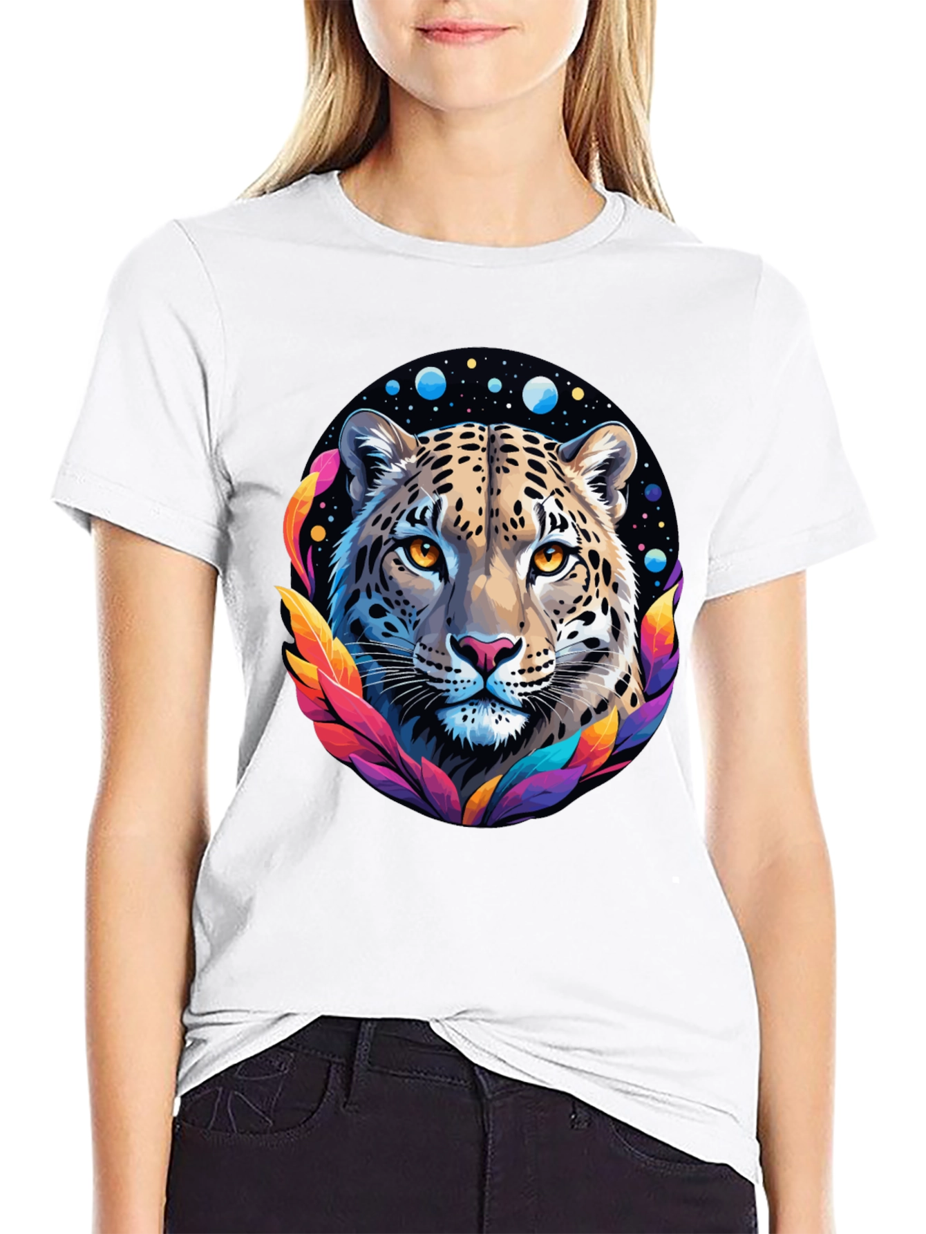 Black Leopard Galaxy Graphic Print Tee - Stylish Black T-Shirt view 9