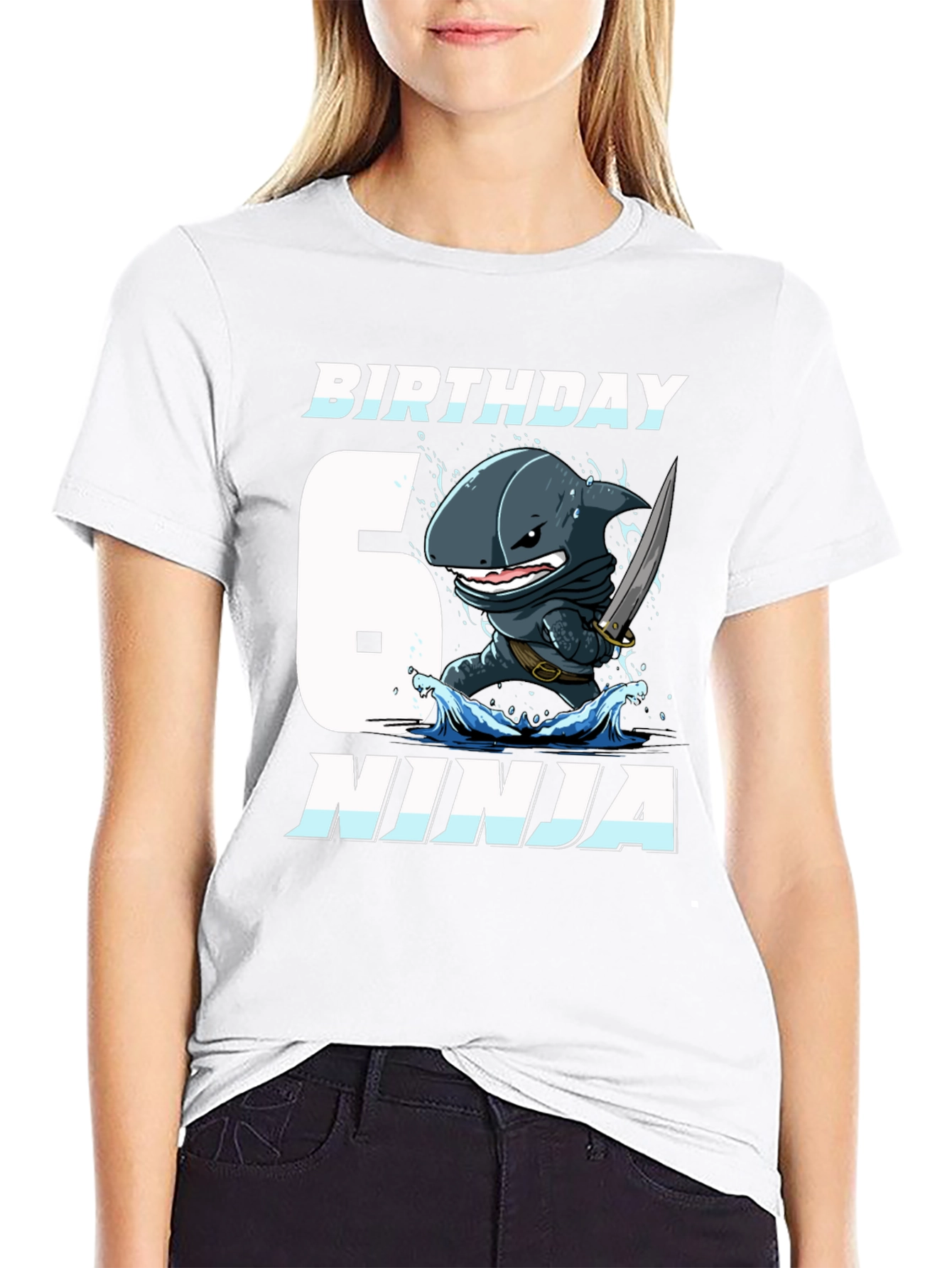 Black Birthday Shark Ninja Black T-Shirt view 9