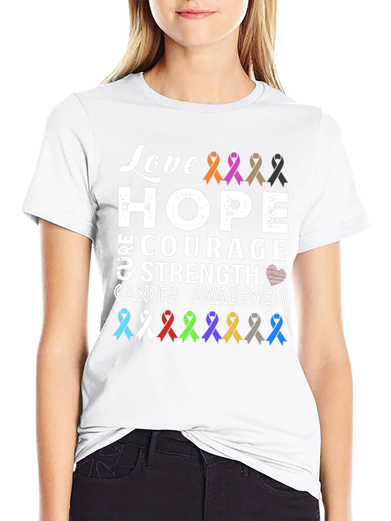 Black Love, Hope, Cure Cancer Awareness T-Shirt view 9