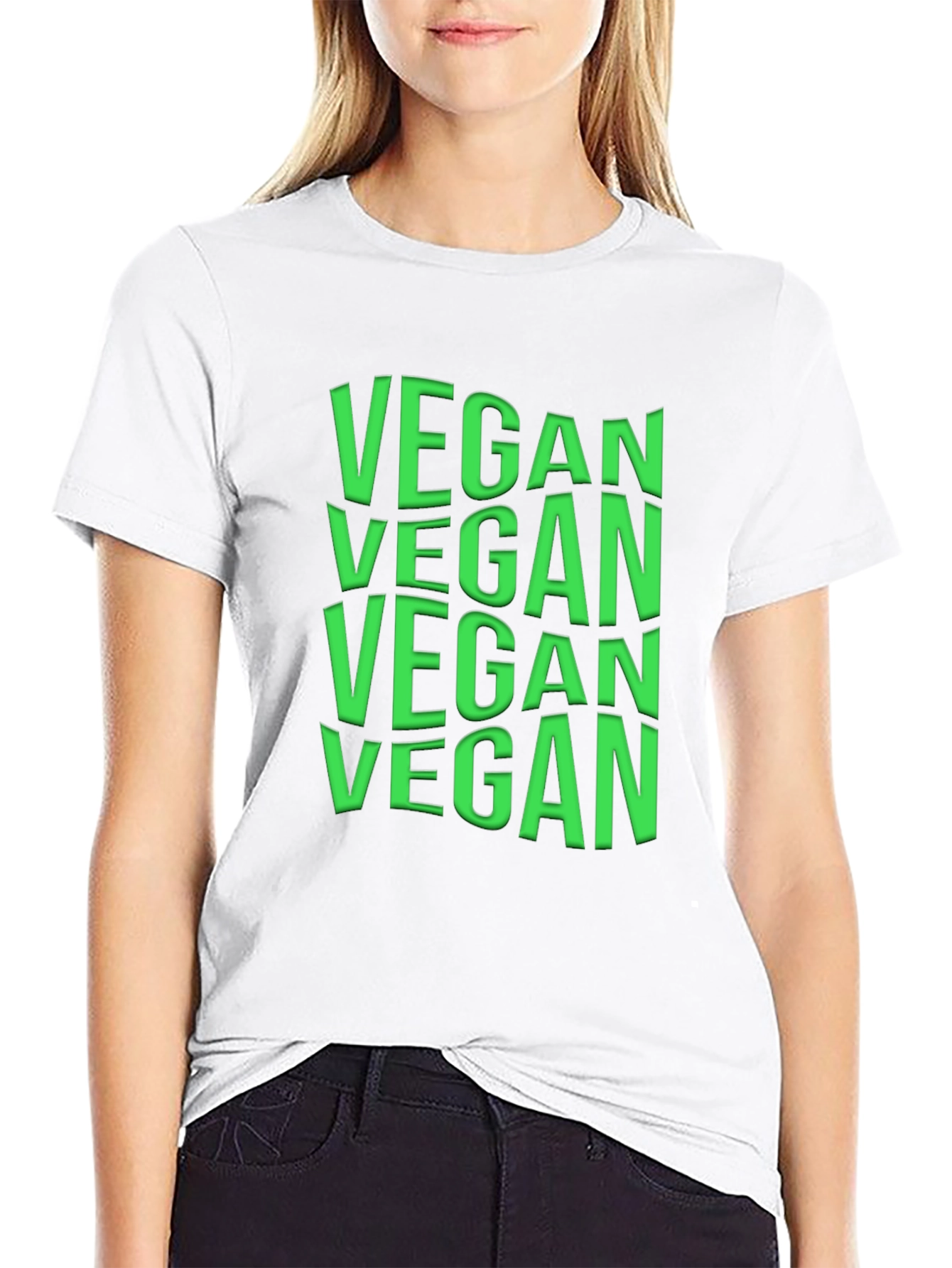 Black Vegan Text Graphic Crew Neck T-Shirt view 9