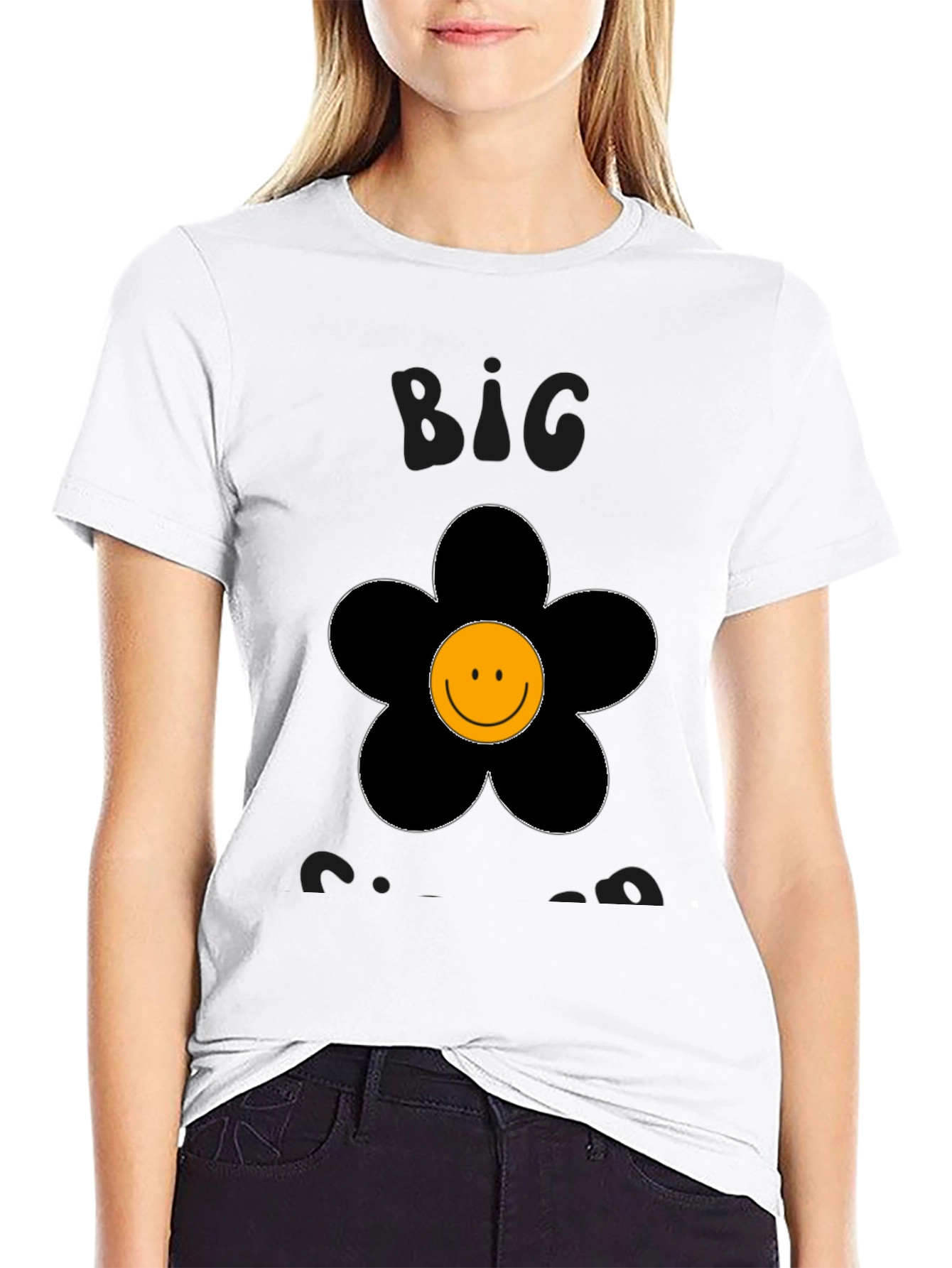 Black Big Smiles Smiley Face Flower Graphic T-Shirt view 9